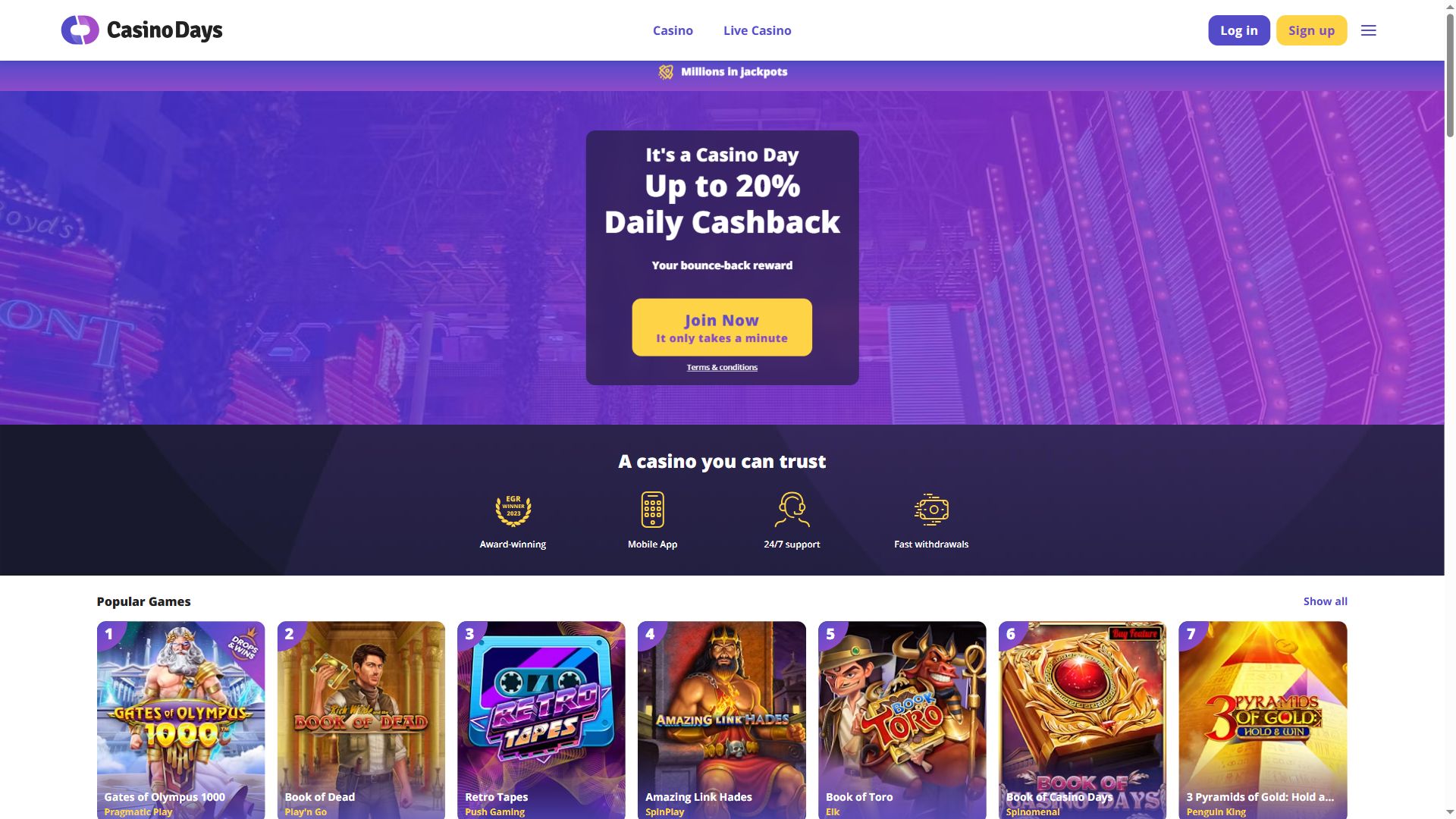 Casino Days — Homepage (Desktop)