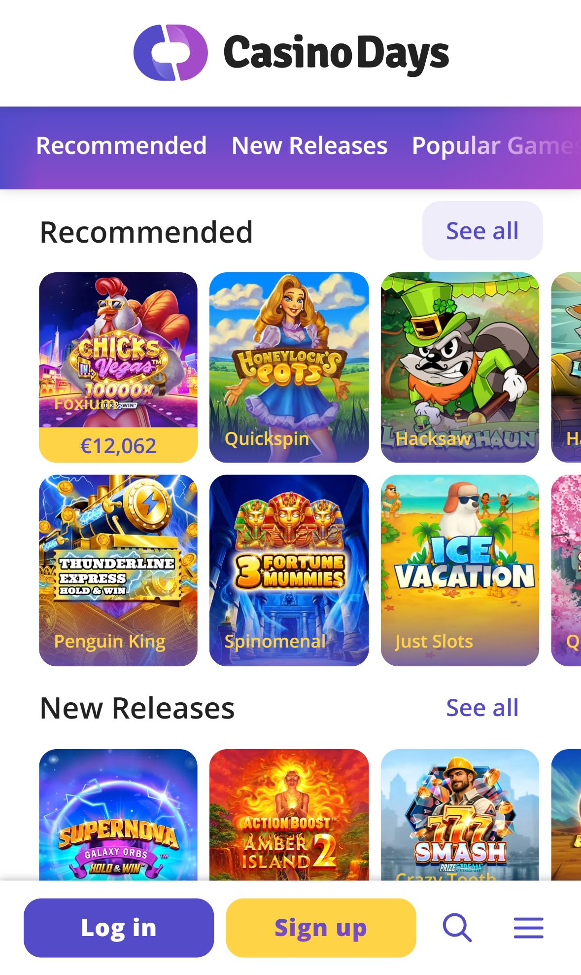 Casino Days — Lobby (Mobile)