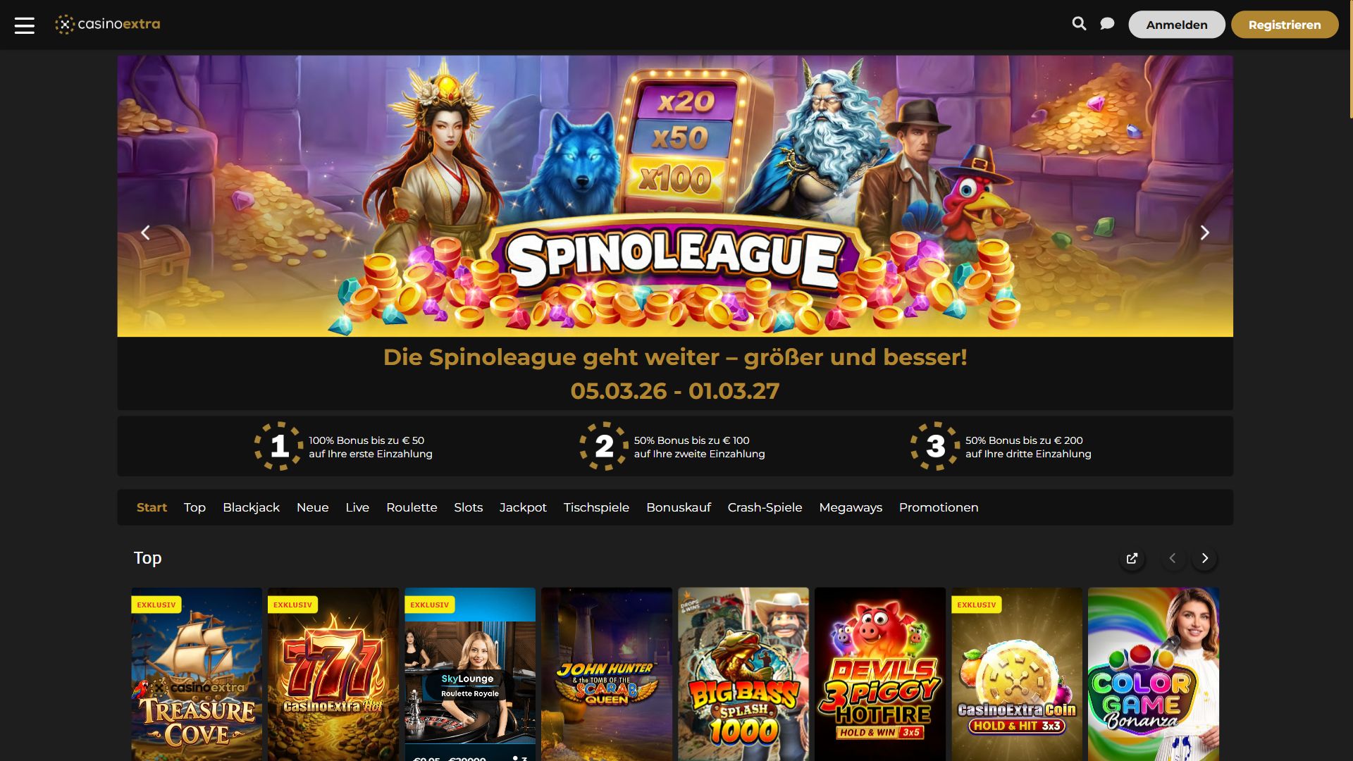 Casino Extra — Startseite (Desktop)
