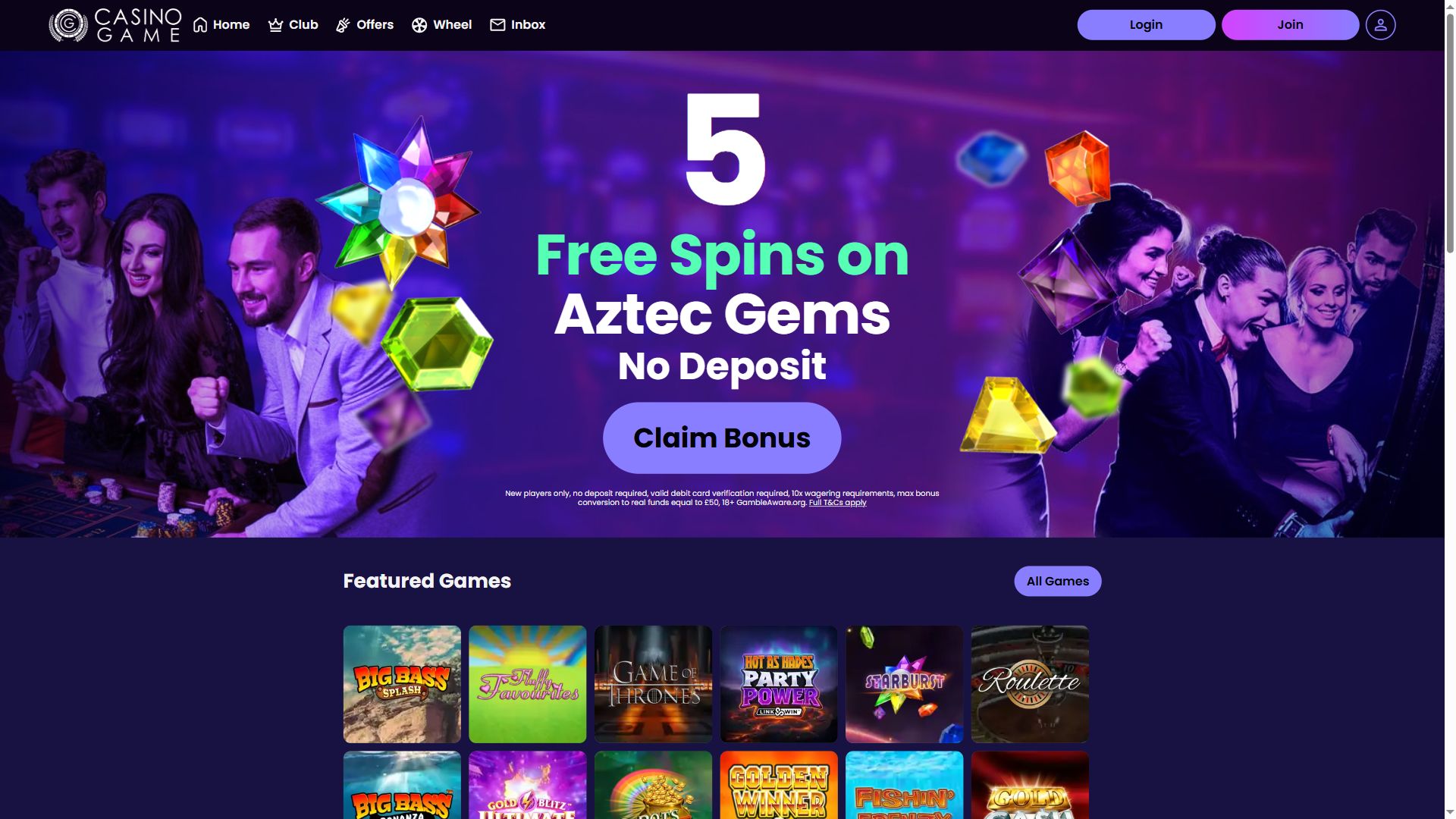 Casino Game — Homepage (Desktop)
