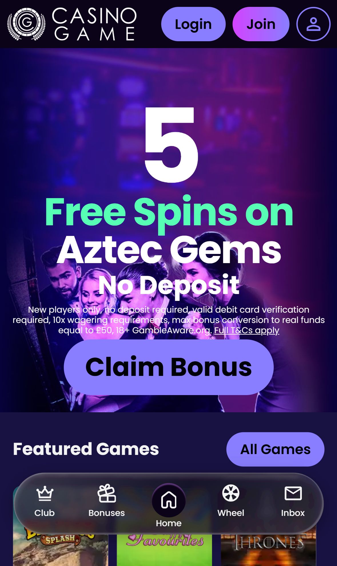 Casino Game — Homepage (Mobile)