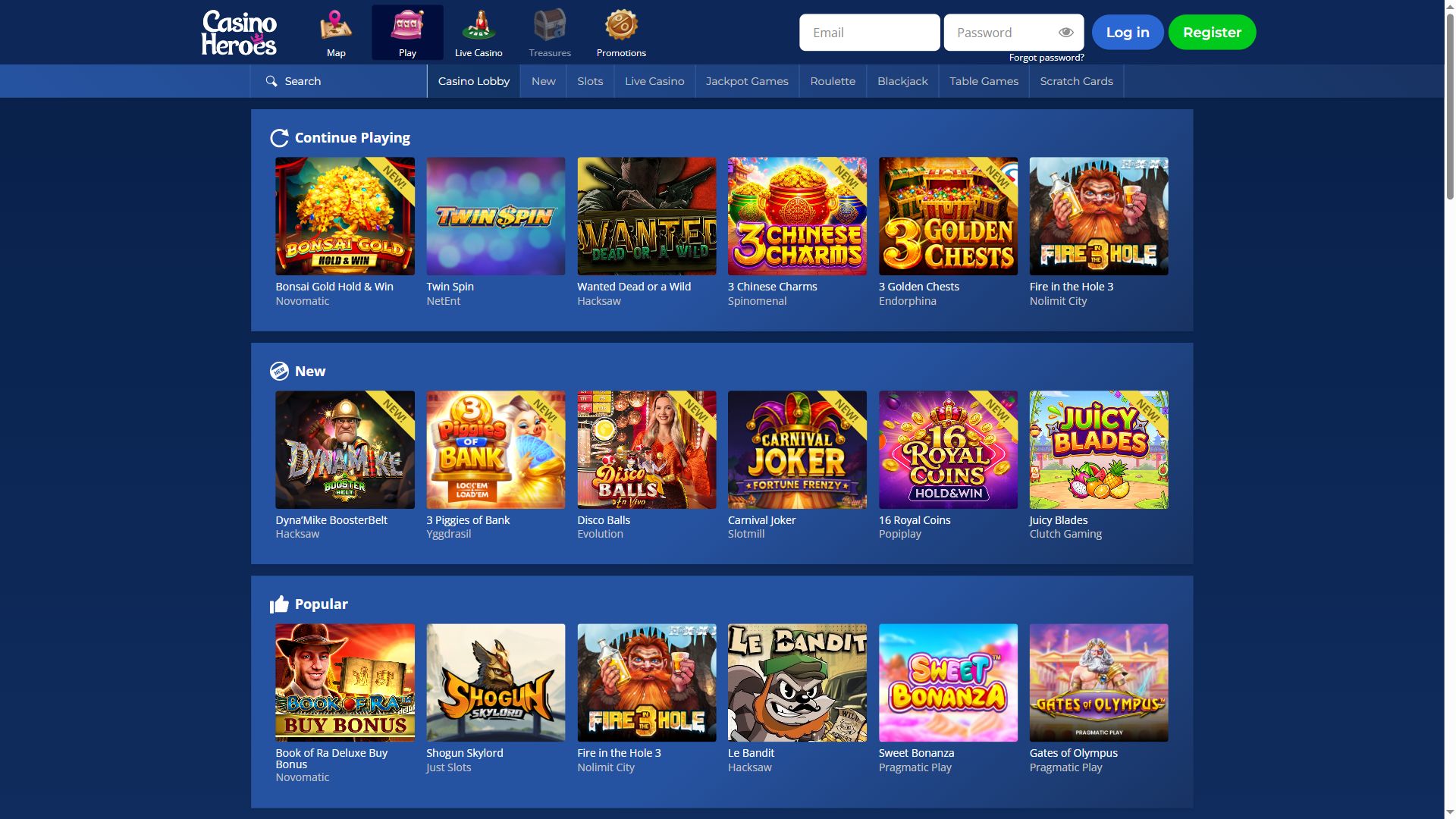 Casino Heroes — Lobby (Desktop)