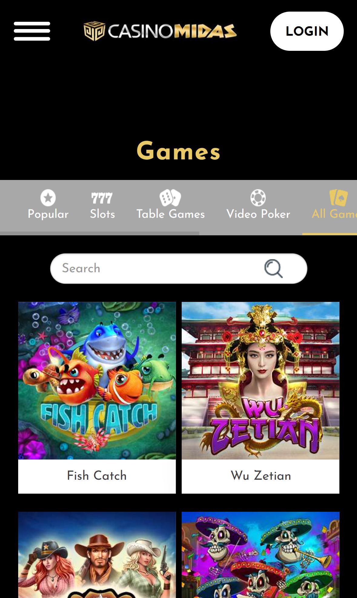 Casino Midas — Lobby (Mobile)