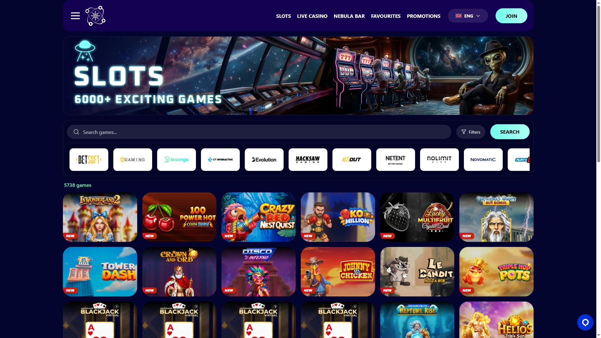 Casino Nova — Lobby (Desktop)