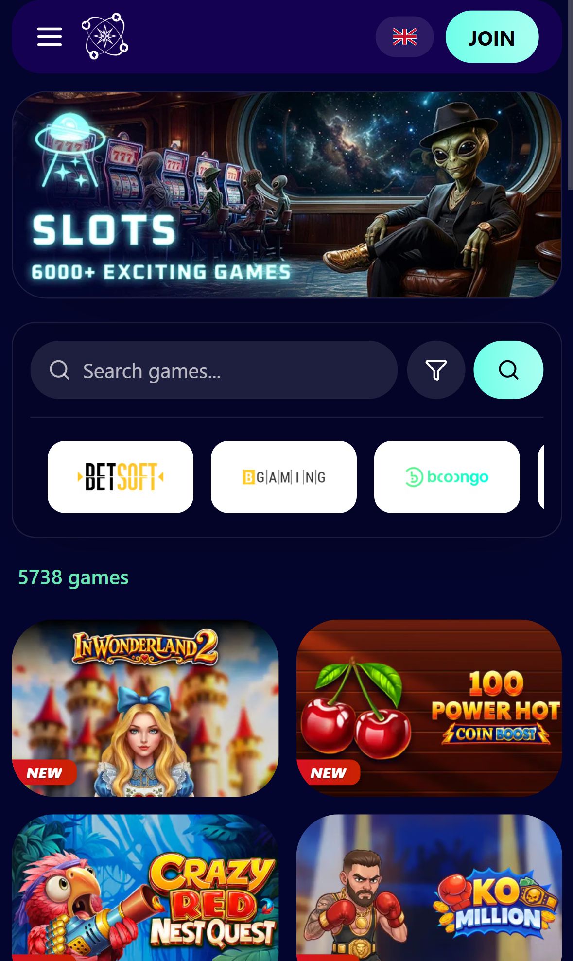 Casino Nova — Lobby (Mobile)