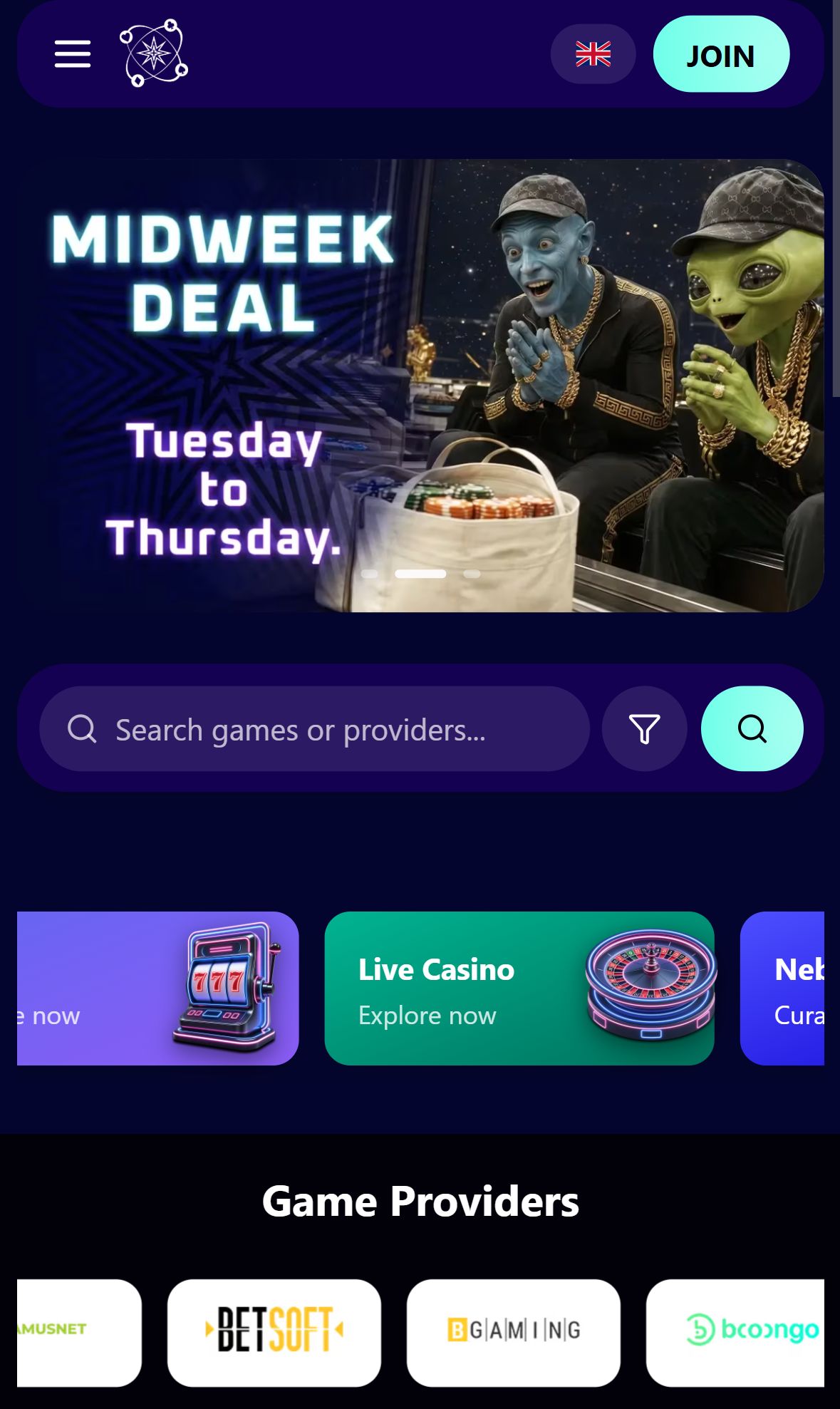 Casino Nova — Homepage (Mobile)