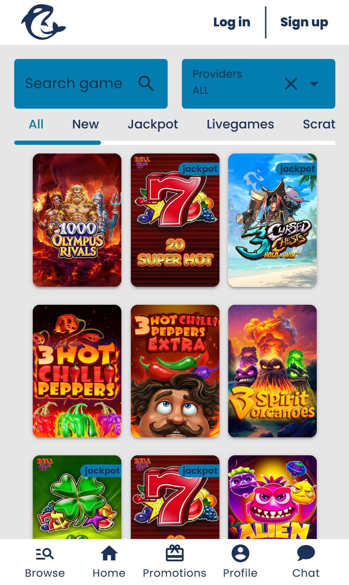 Casino Orca — Lobby (Mobile)
