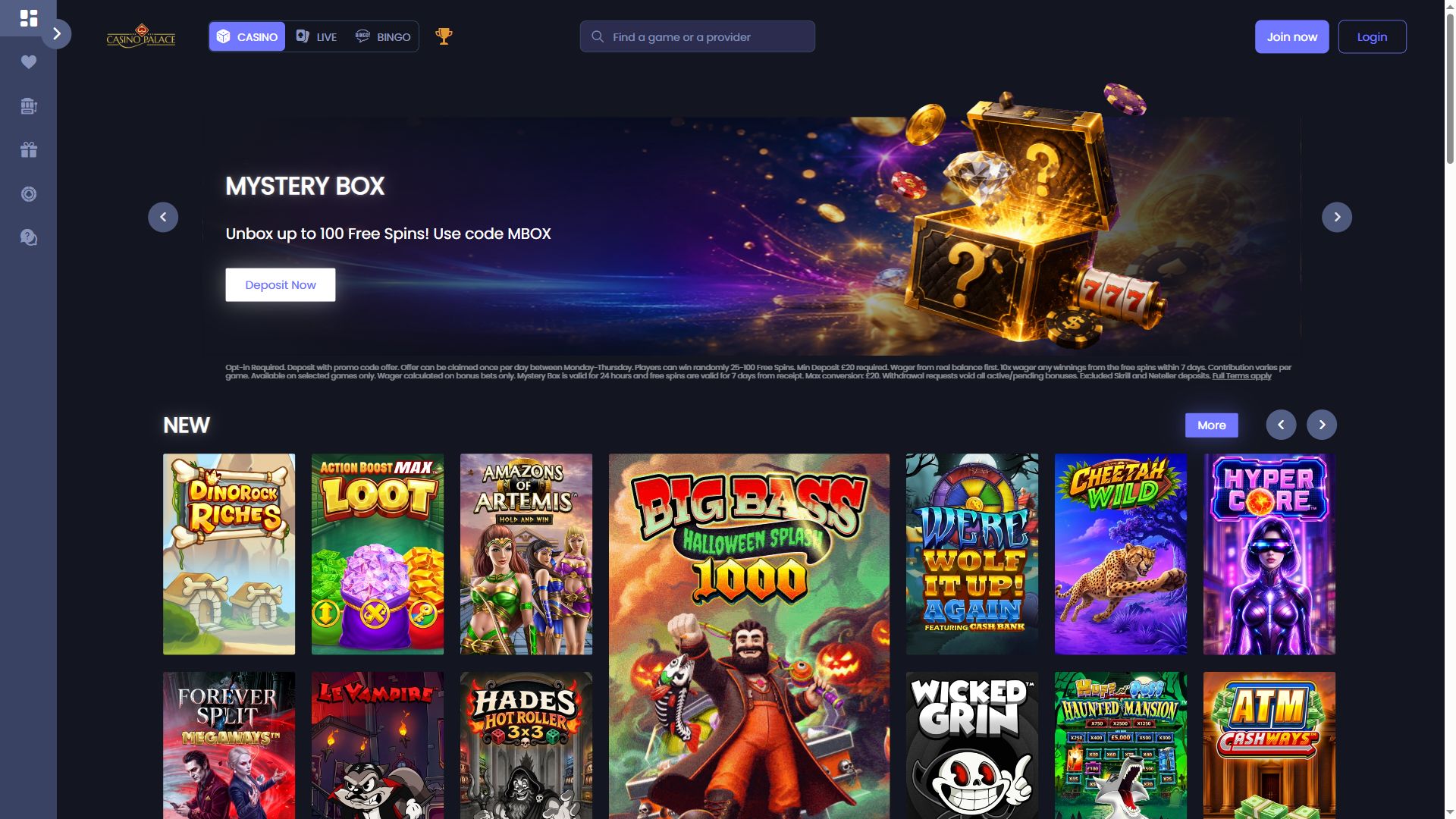 Casino Palace — Homepage (Desktop)