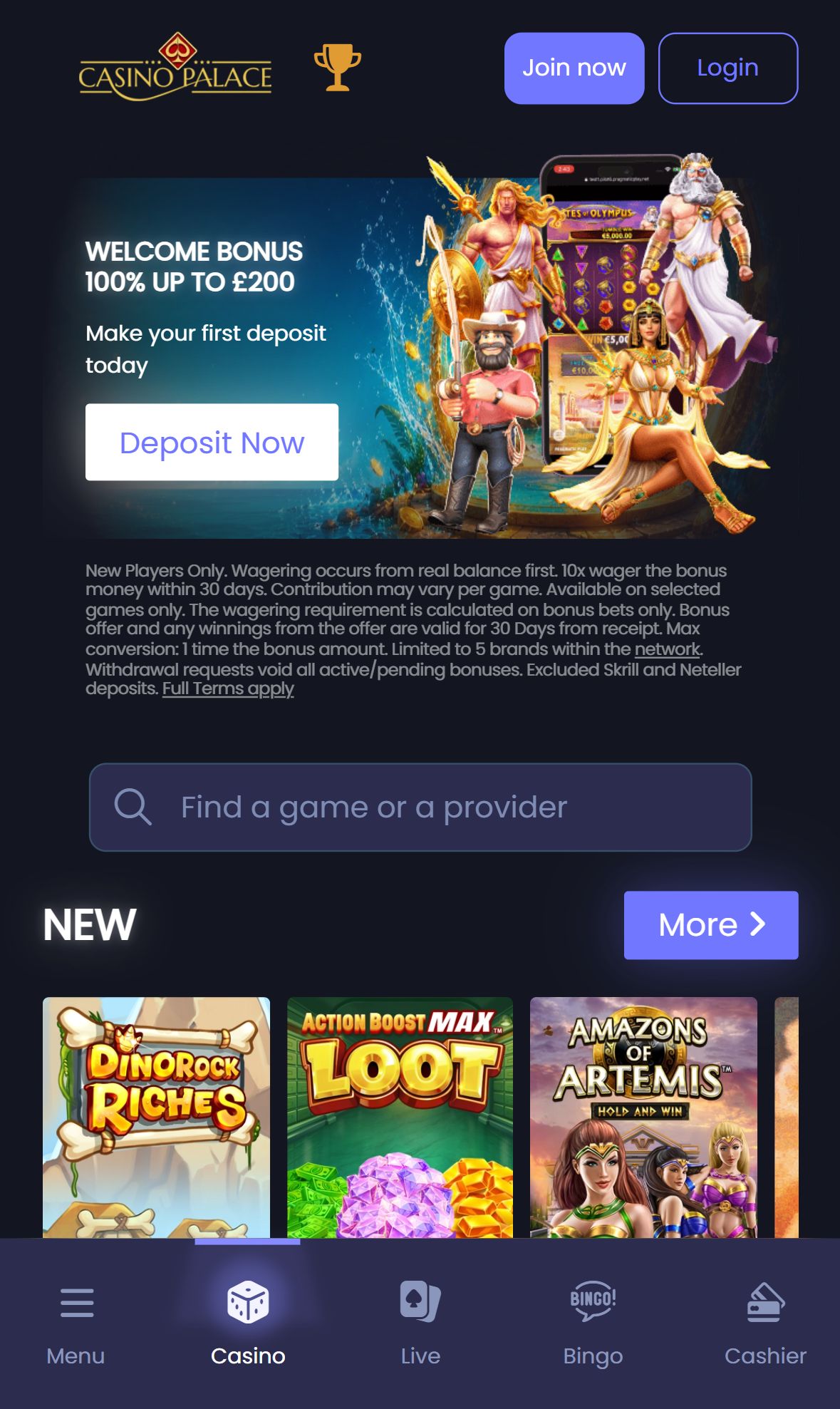 Casino Palace — Homepage (Mobile)