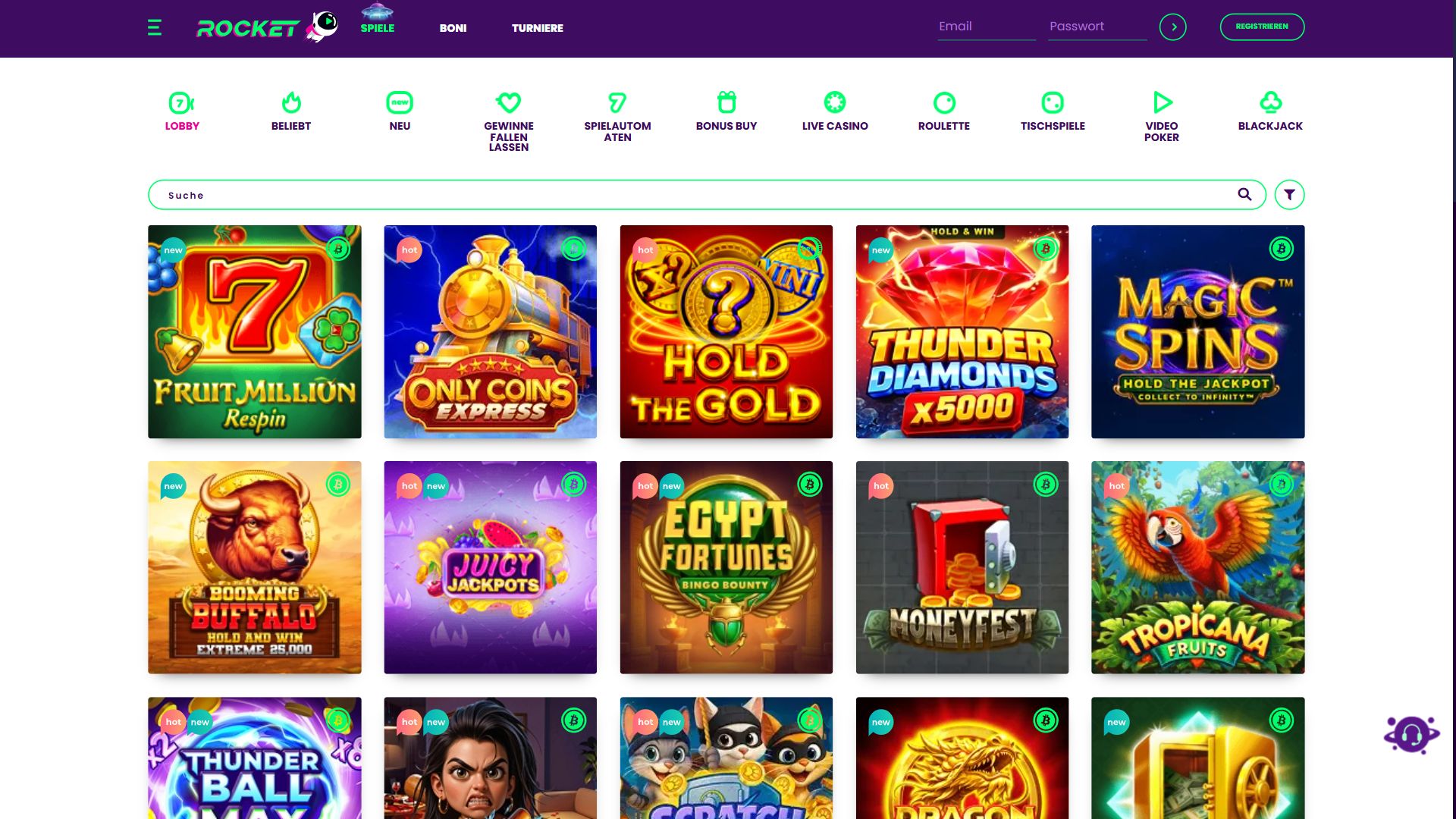 Casino Rocket — Lobby (Desktop)