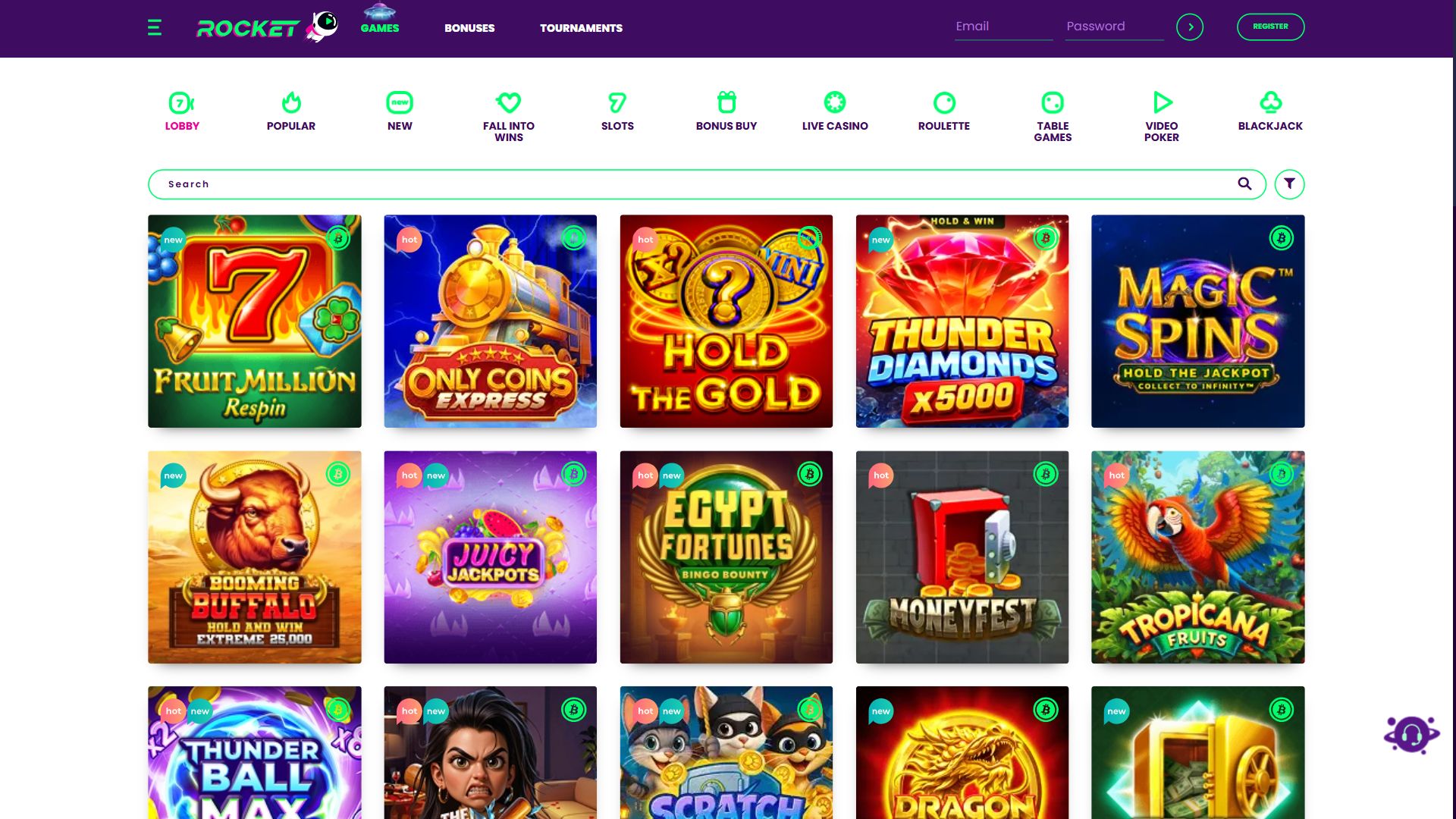 Casino Rocket — Lobby (Desktop)