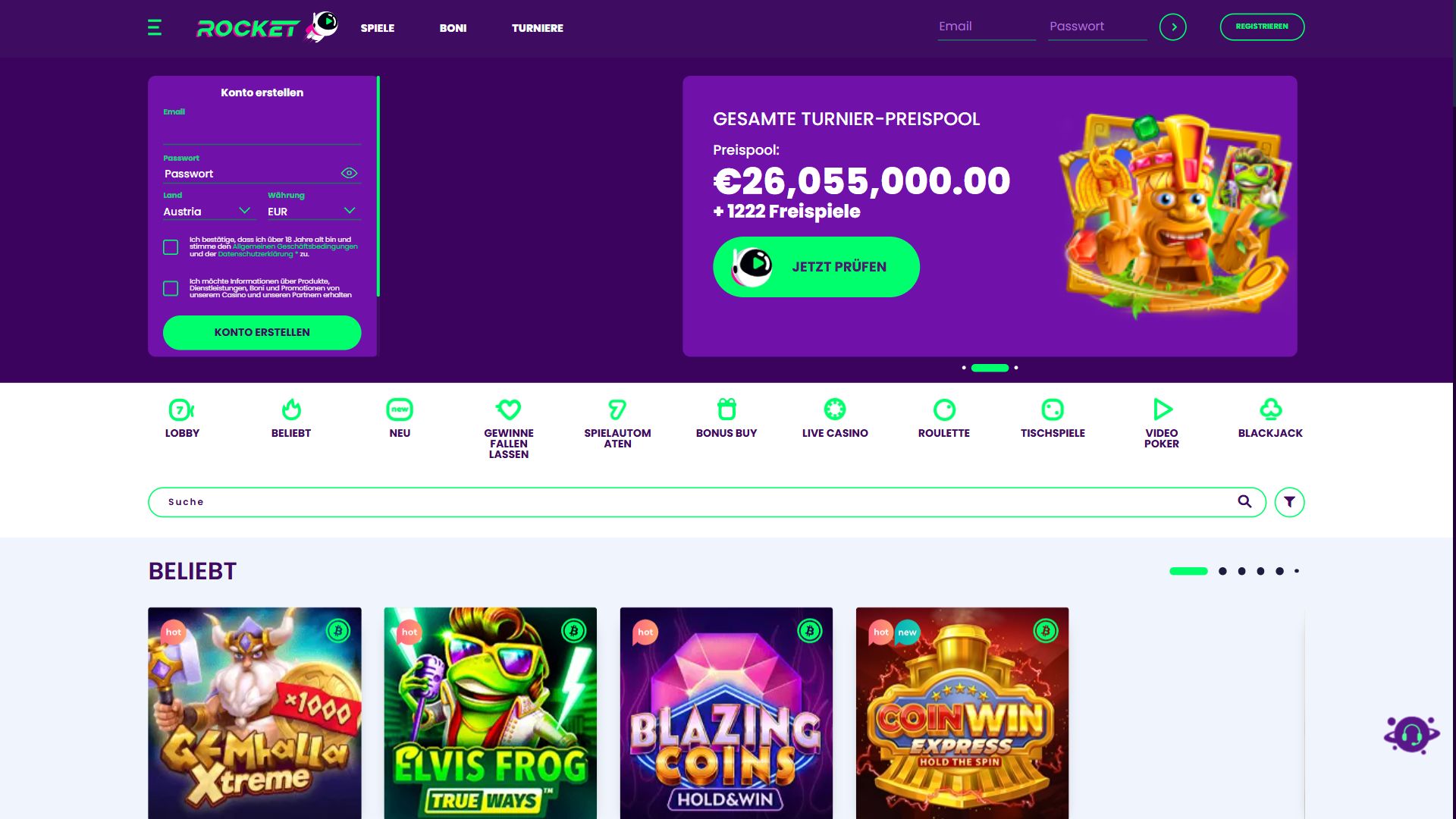 Casino Rocket — Startseite (Desktop)