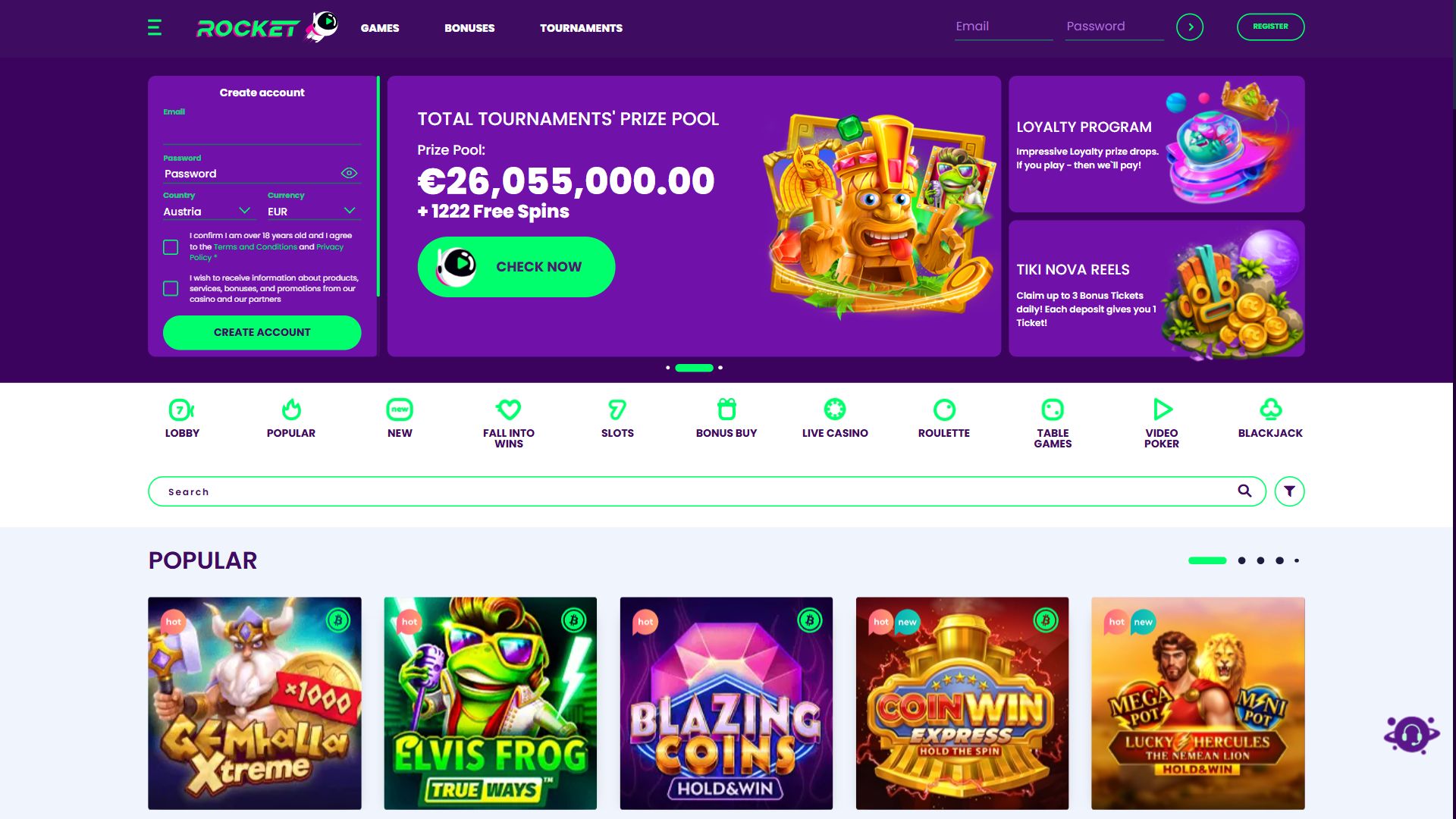 Casino Rocket — Homepage (Desktop)