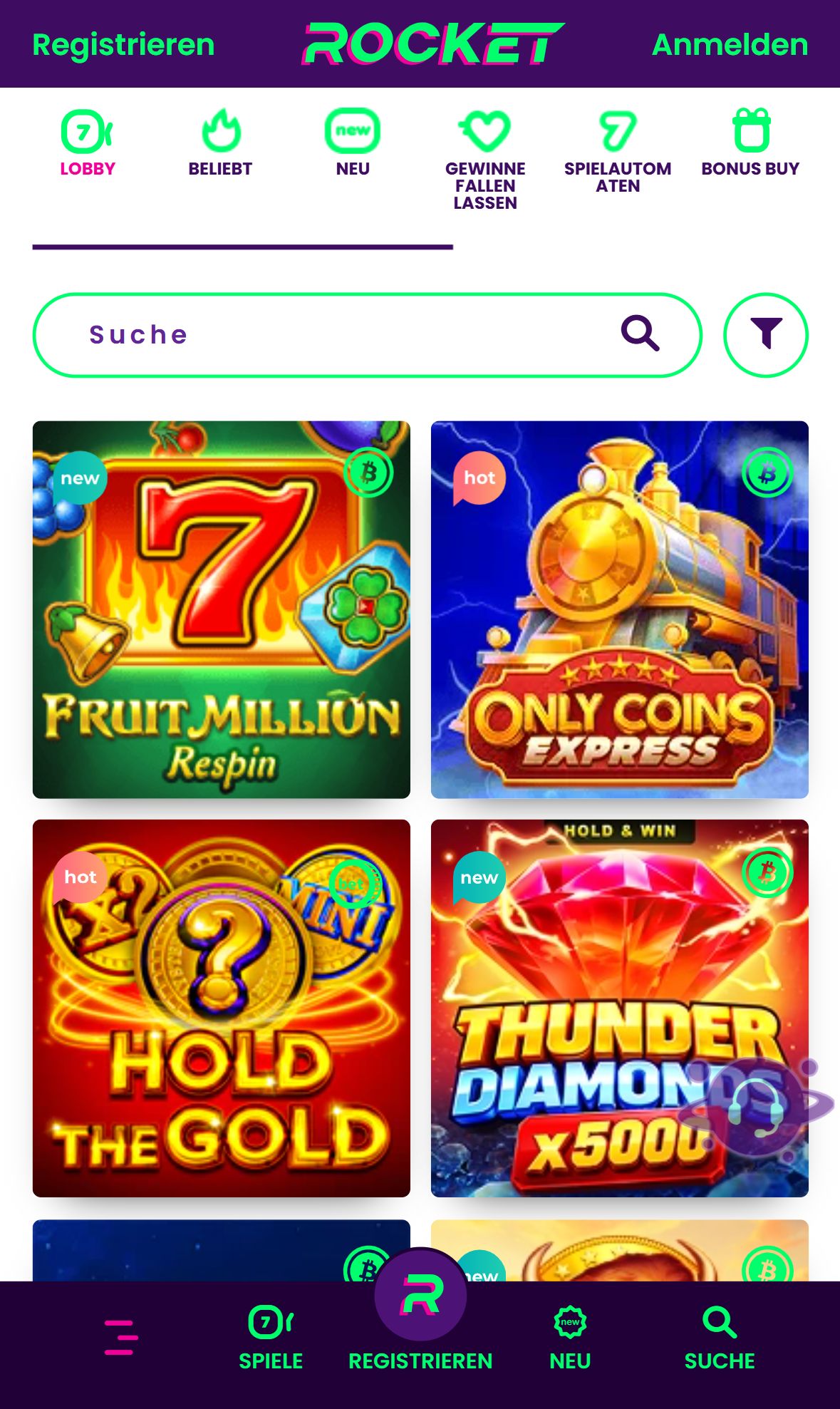 Casino Rocket — Lobby (Mobil)