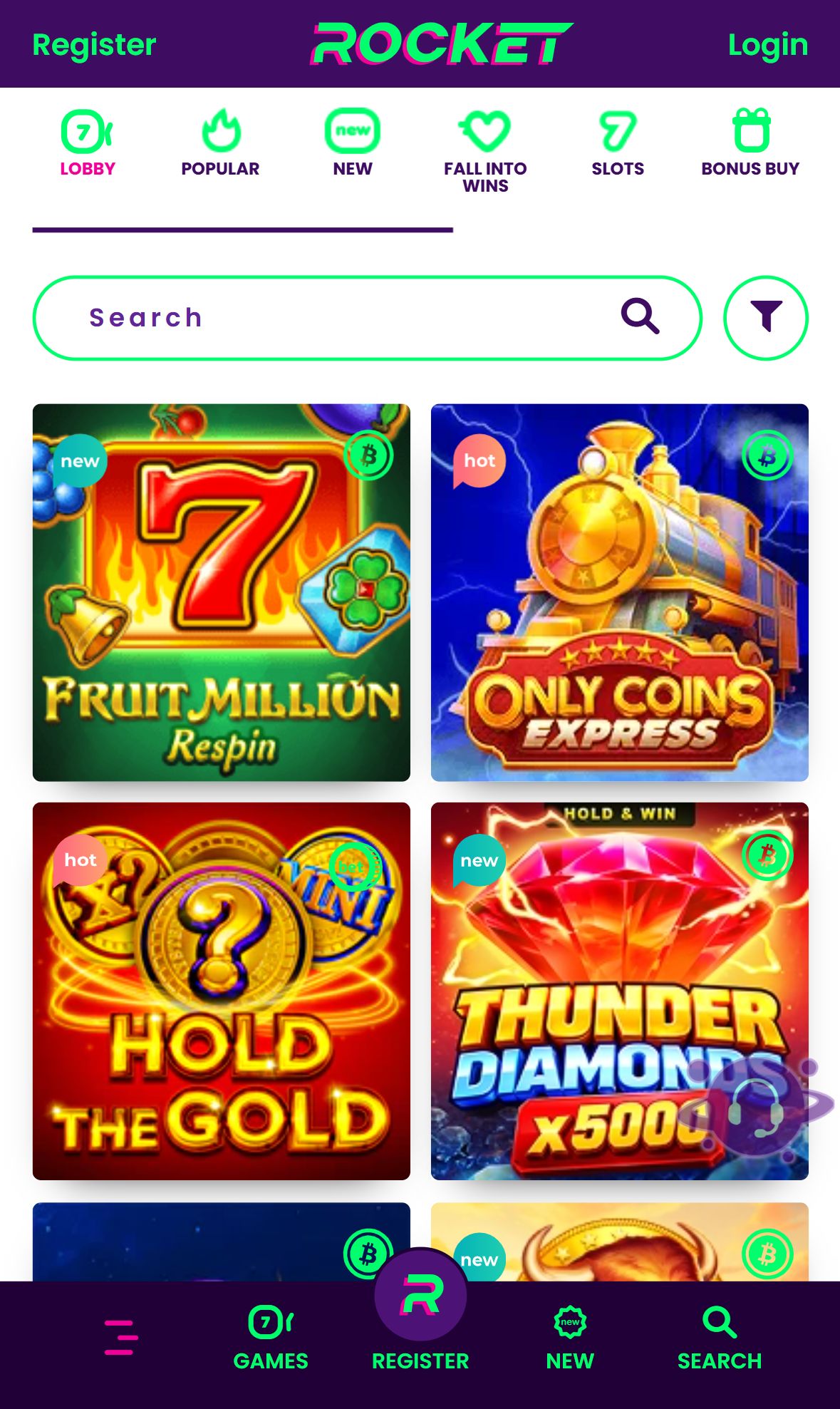Casino Rocket — Lobby (Mobile)