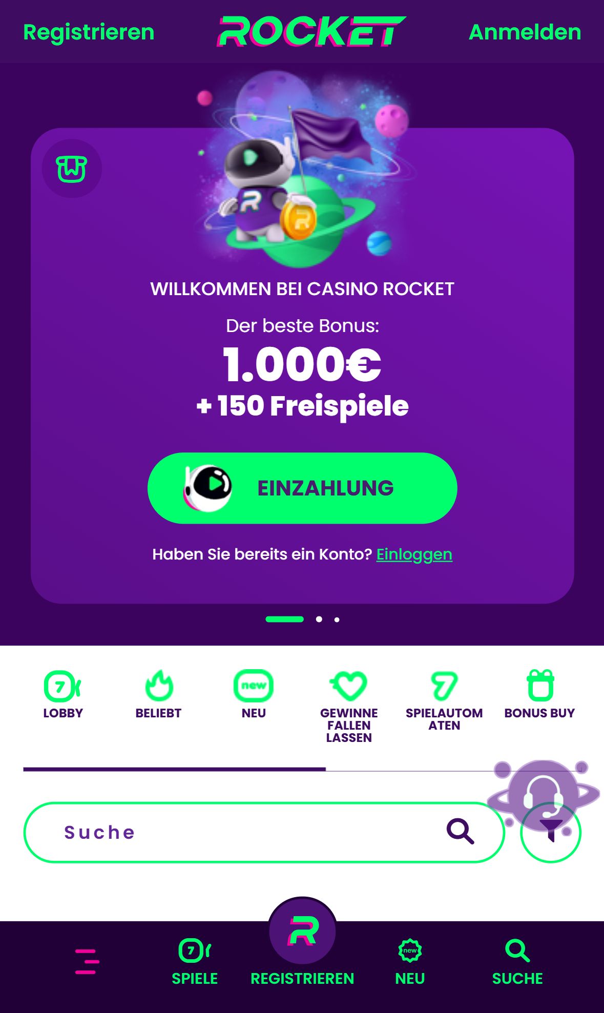 Casino Rocket — Startseite (Mobil)