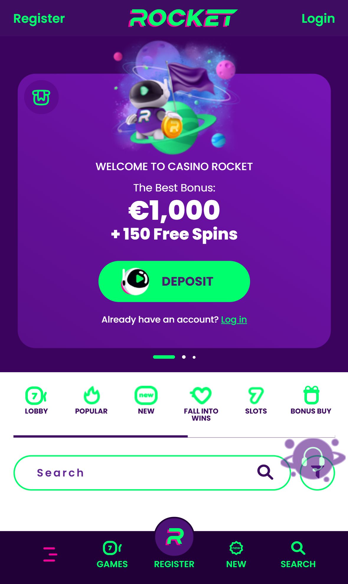 Casino Rocket — Homepage (Mobile)