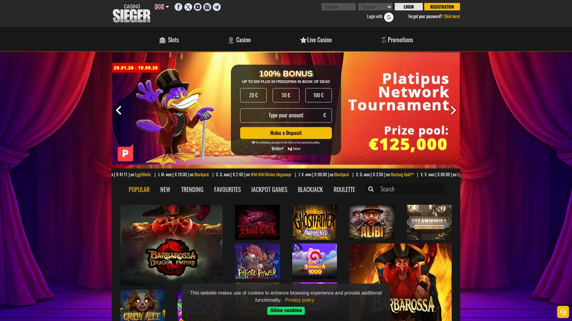 Casino Sieger — Lobby (Desktop)