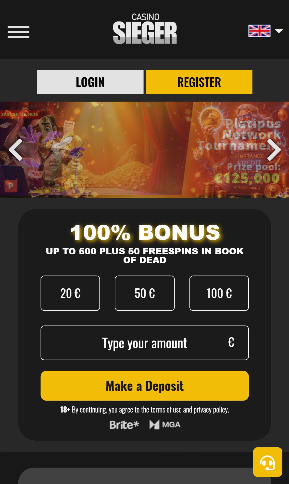 Casino Sieger — Lobby (Mobile)