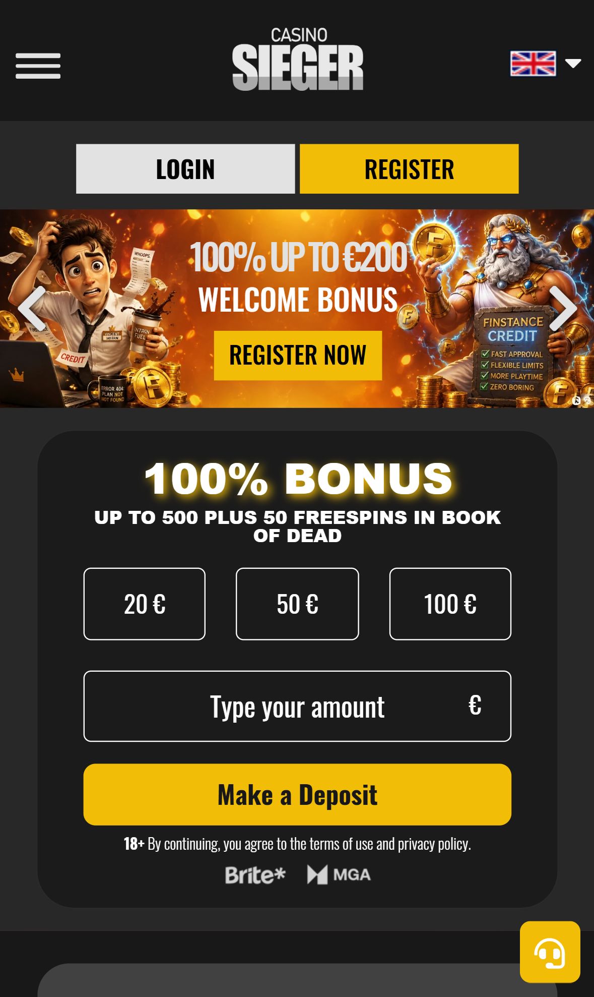 Casino Sieger — Homepage (Mobile)