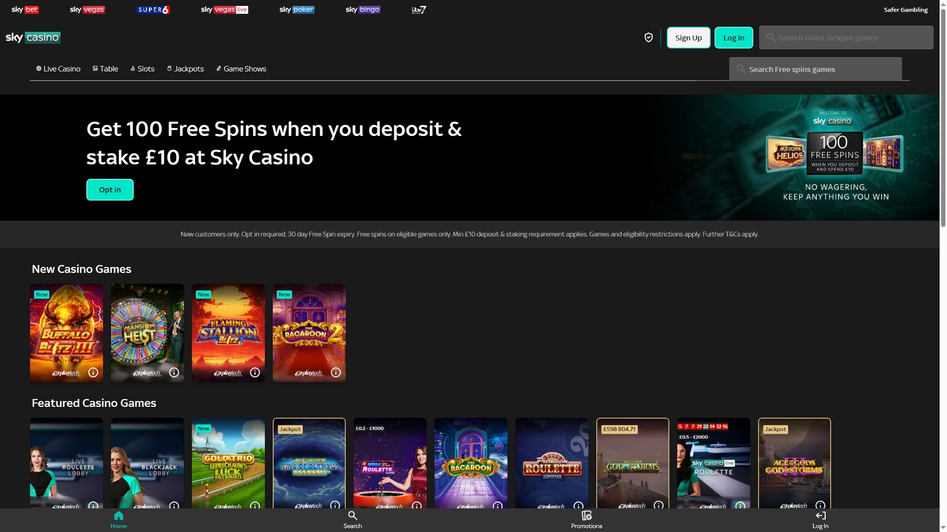 Sky Casino — Homepage (Desktop)