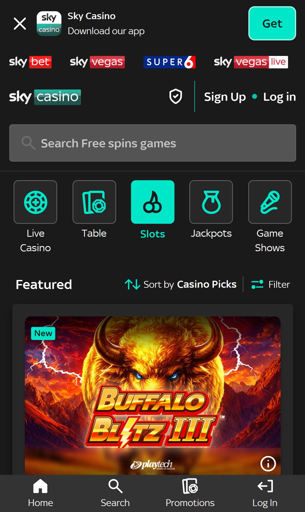 Sky Casino — Lobby (Mobile)