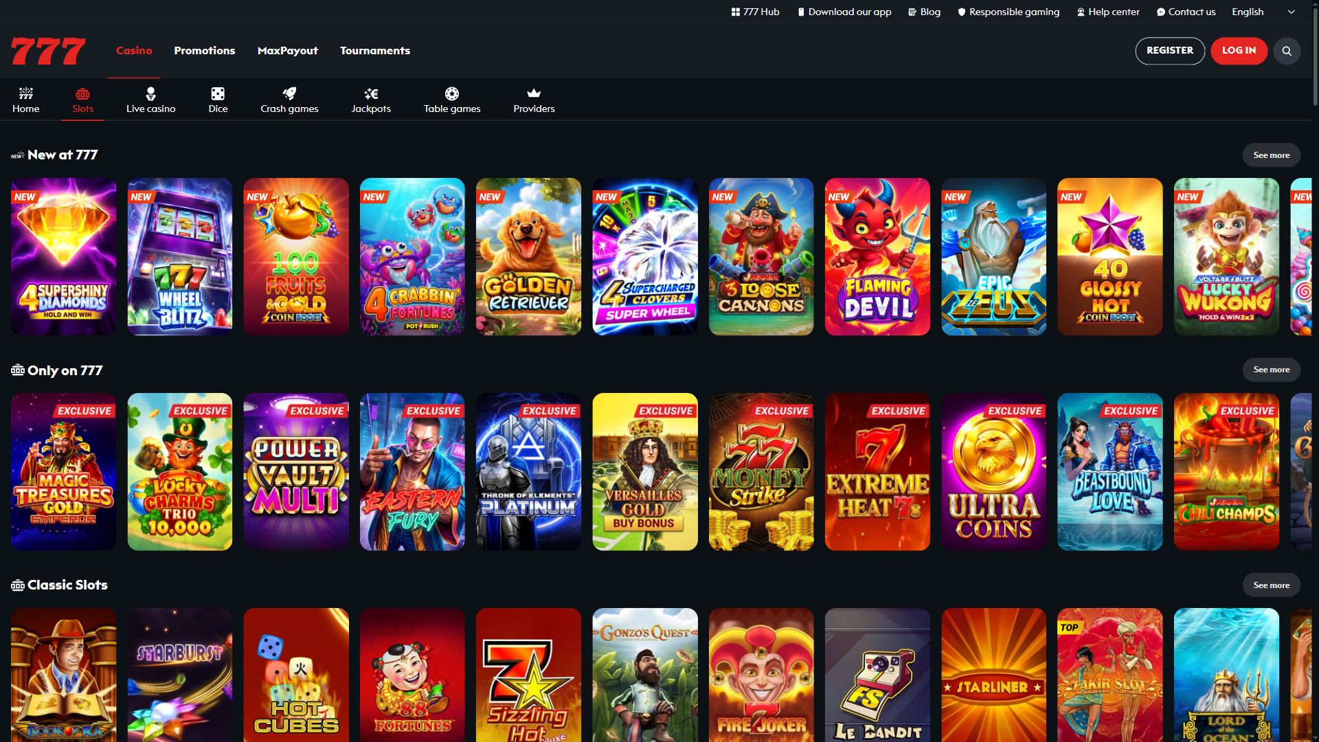 Casino777 — Lobby (Desktop)