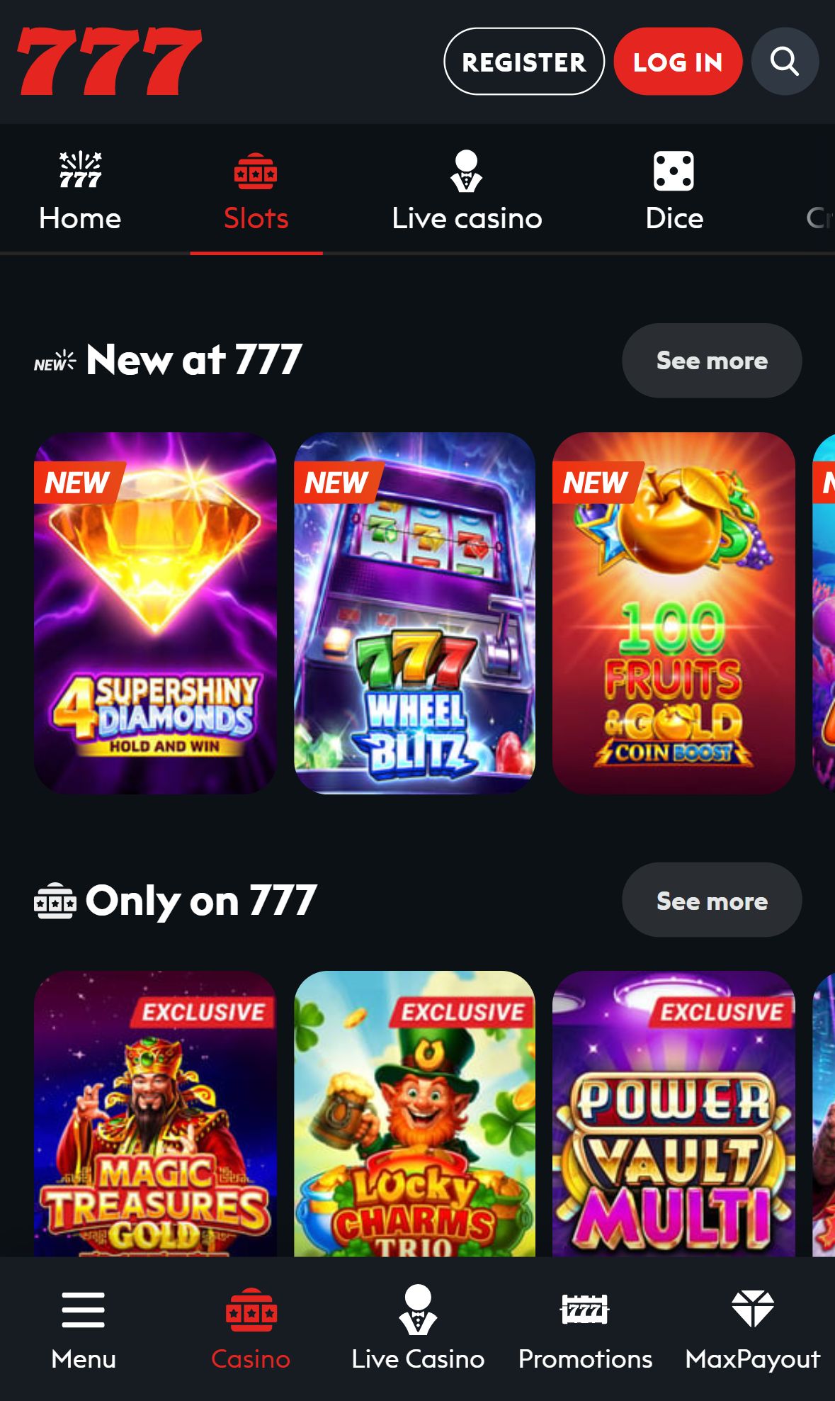 Casino777 — Lobby (Mobile)