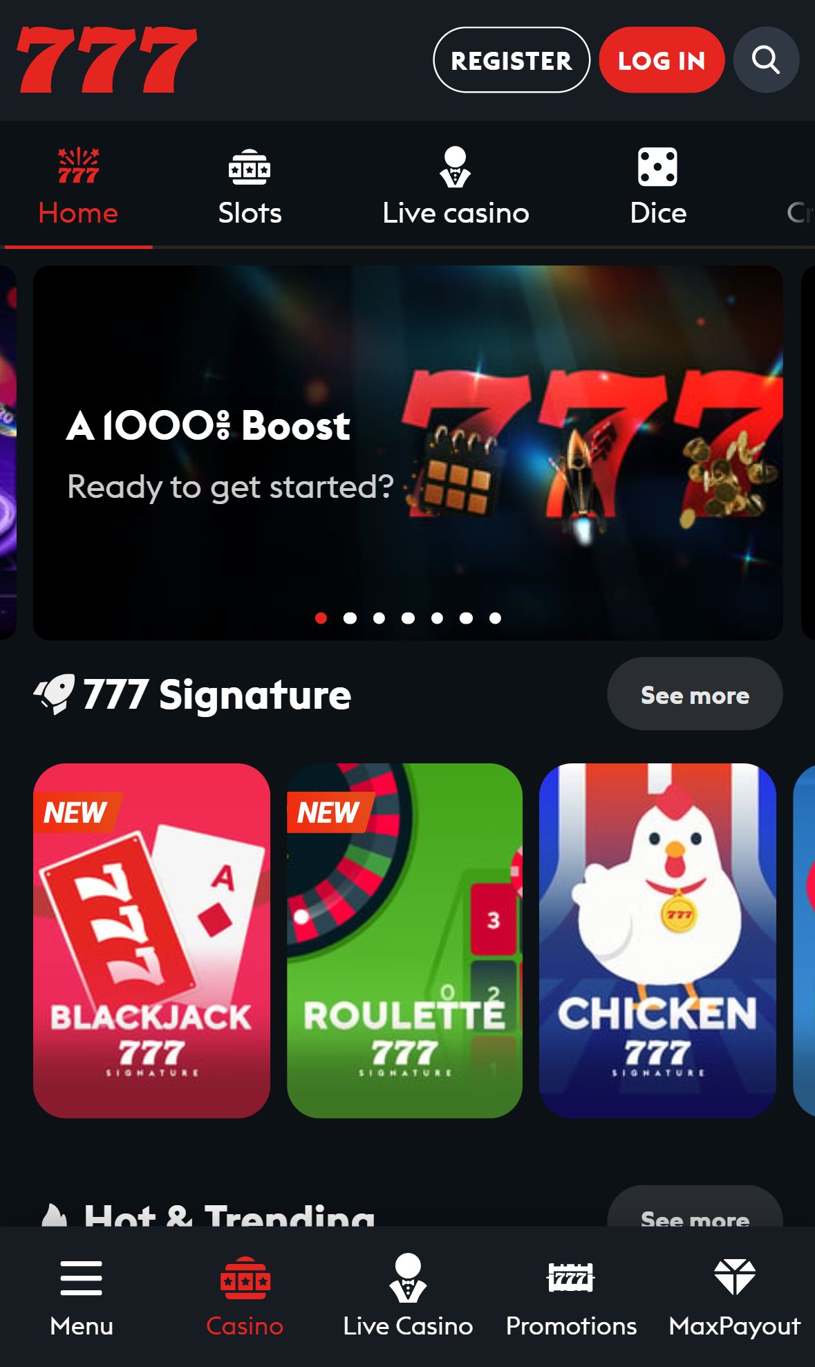 Casino777 — Homepage (Mobile)