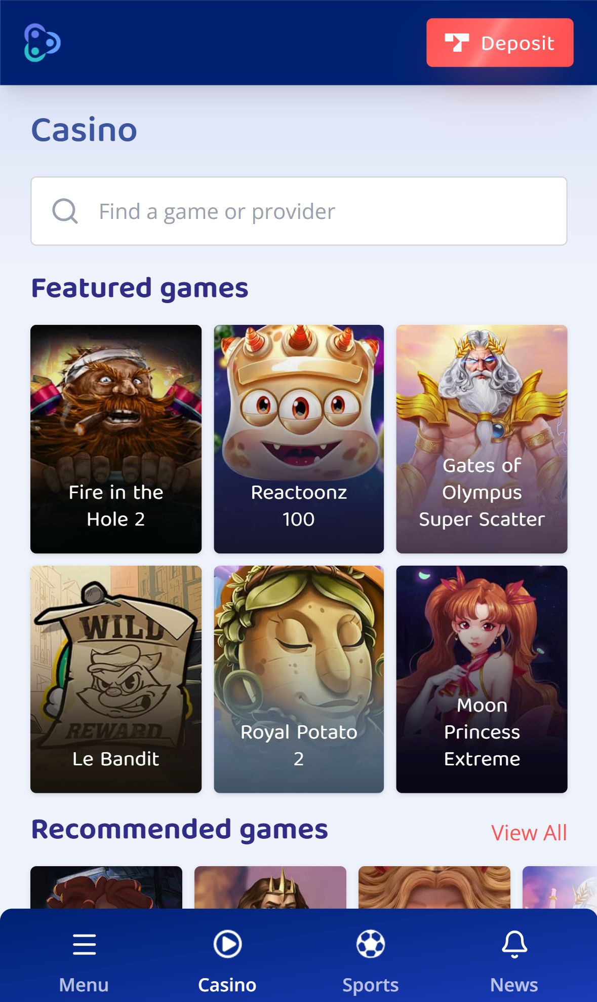 Casinobud — Lobby (Mobile)