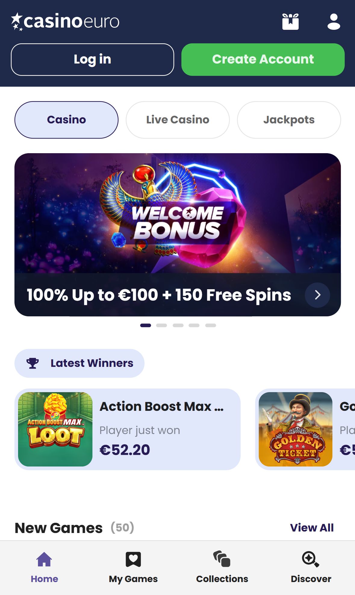 CasinoEuro — Lobby (Mobile)