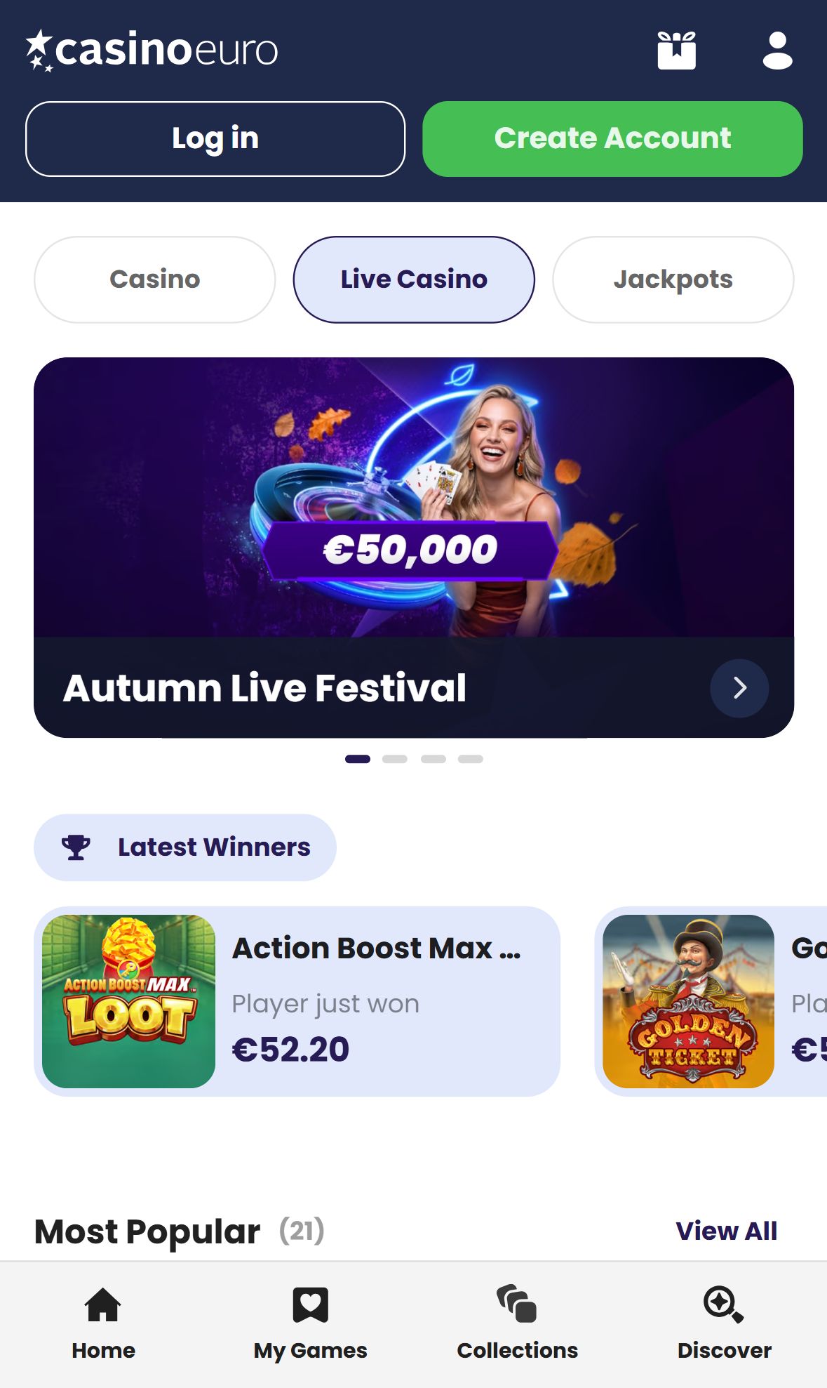 CasinoEuro — Homepage (Mobile)
