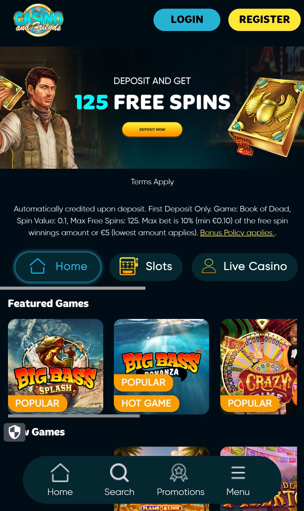 Casino and Friends — Homepage (Mobile)