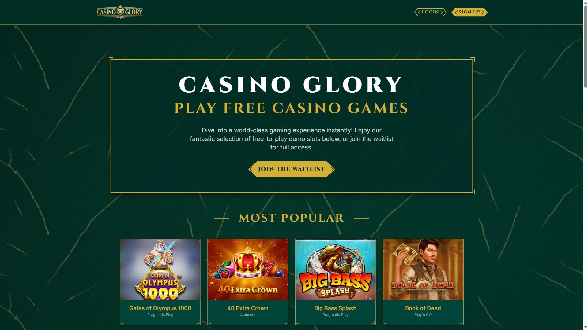 Casino Glory — Lobby (Desktop)