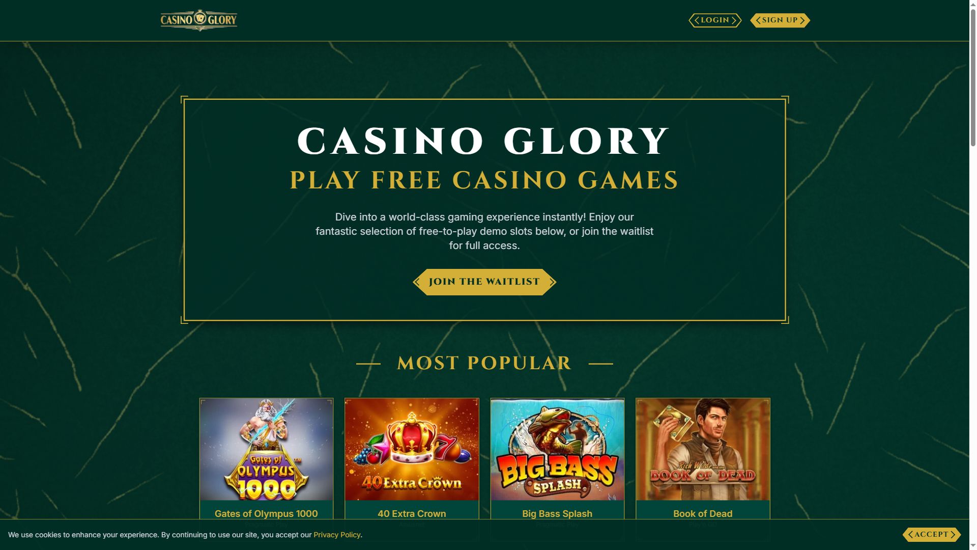 Casino Glory — Homepage (Desktop)