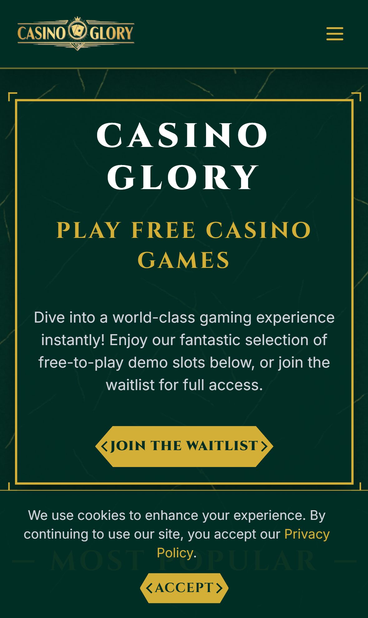 Casino Glory — Homepage (Mobile)