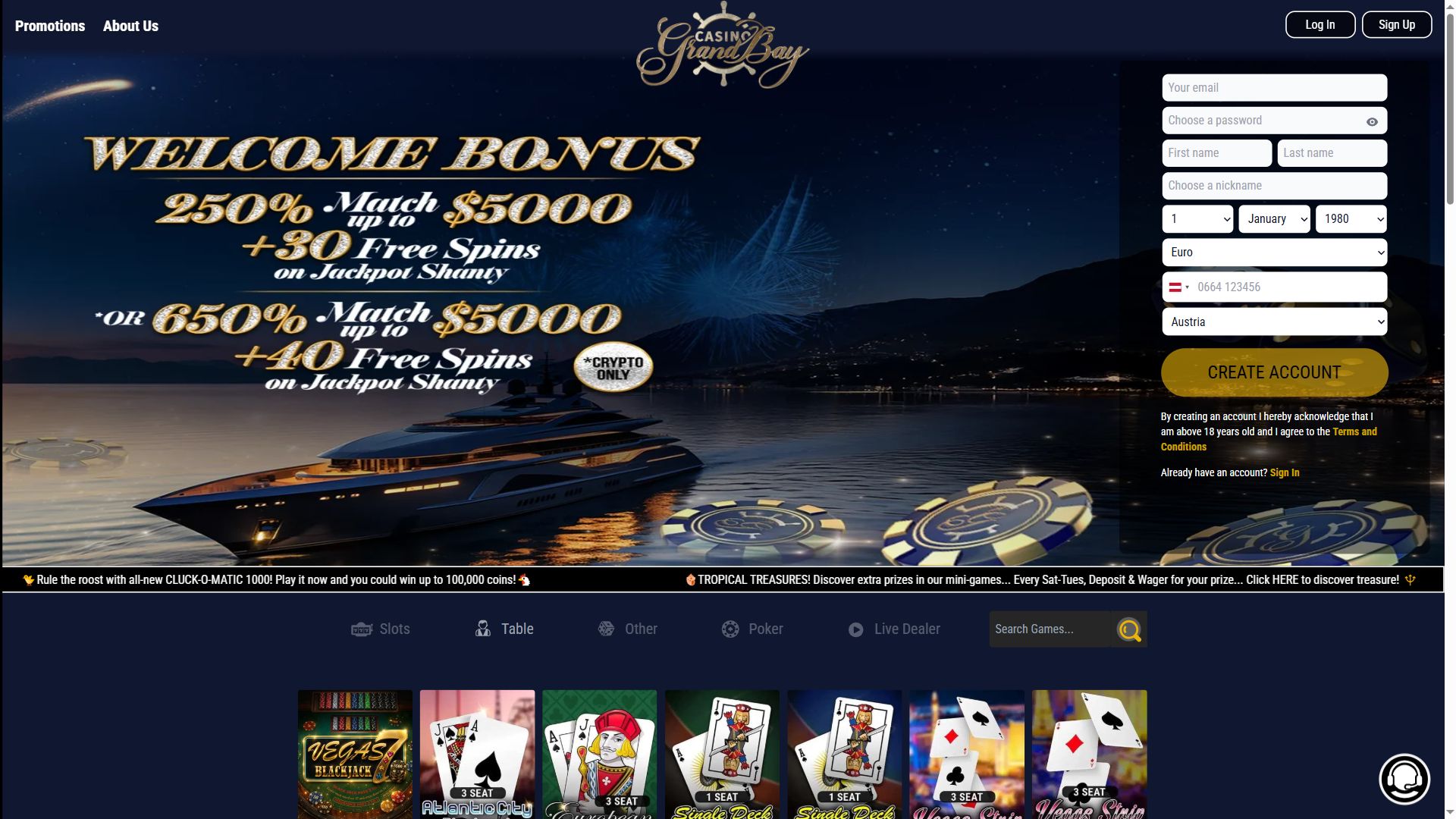 Casino Grandbay — Lobby (Desktop)