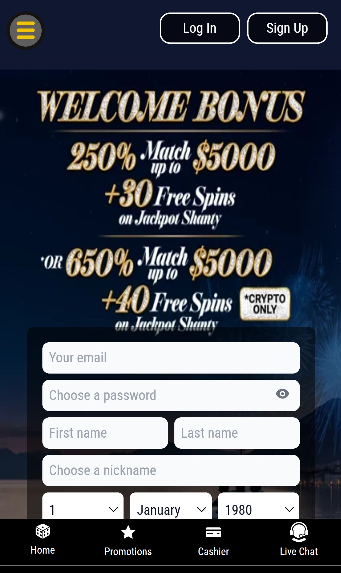 Casino Grandbay — Homepage (Mobile)