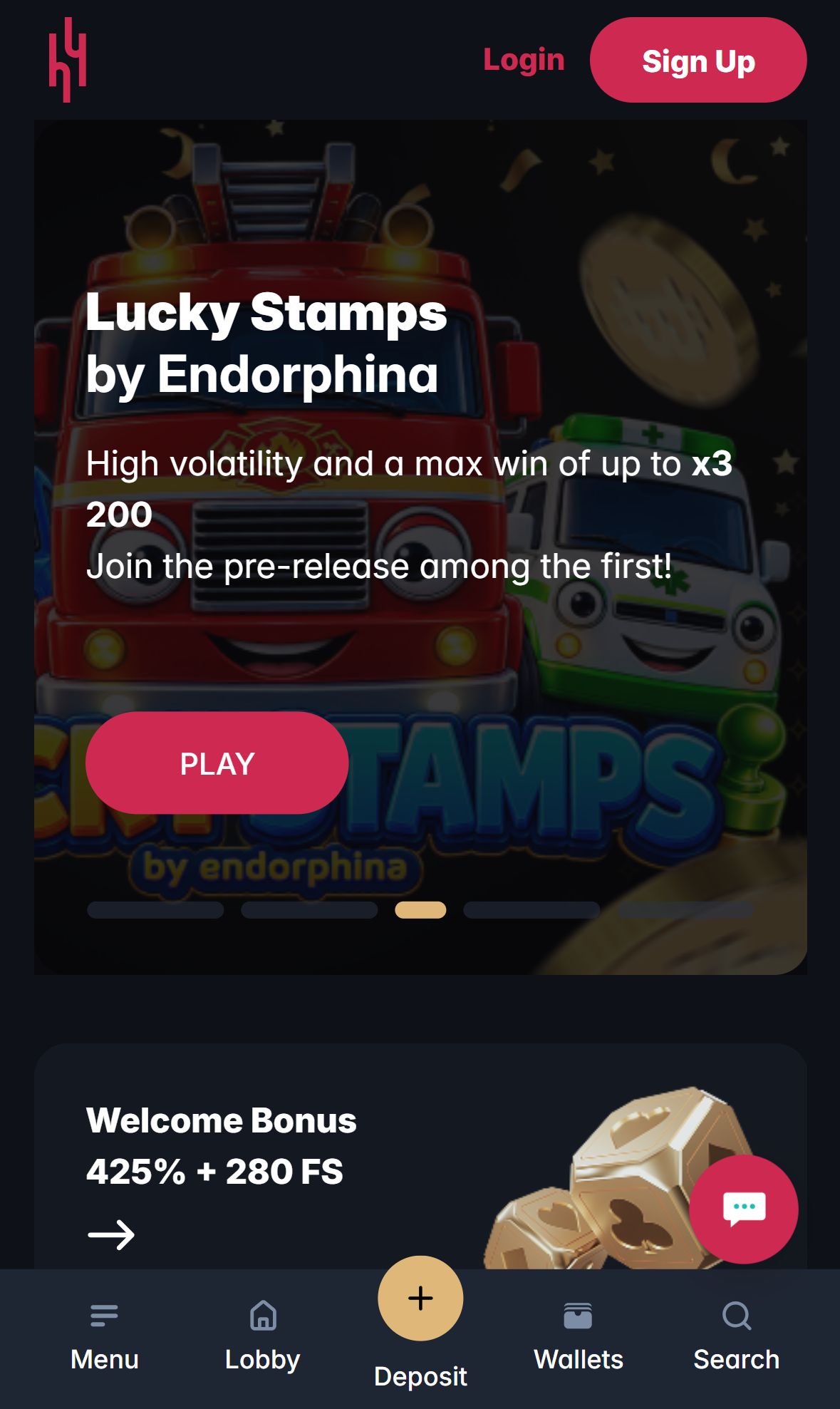Hype Casino — Lobby (Mobile)