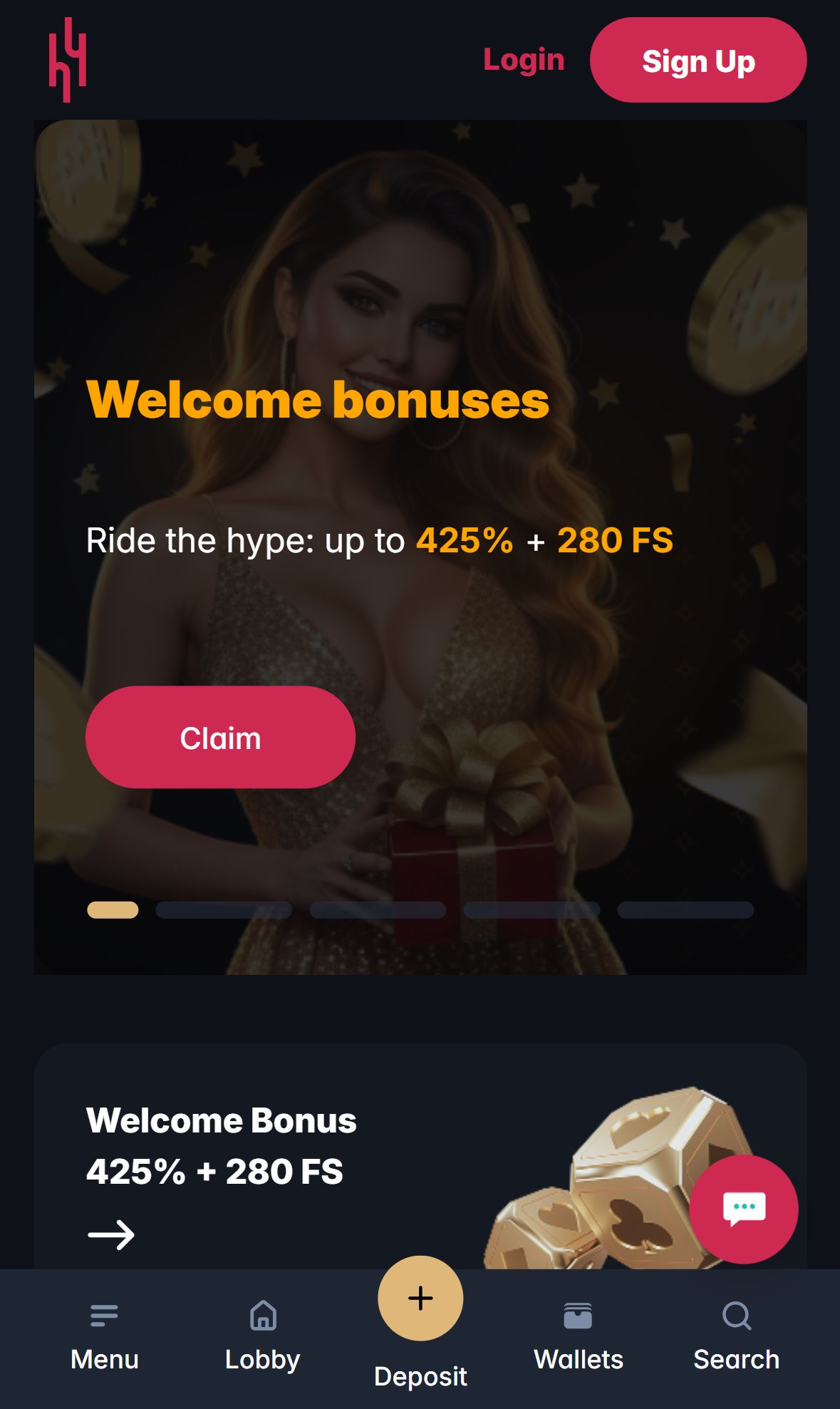 Hype Casino — Homepage (Mobile)