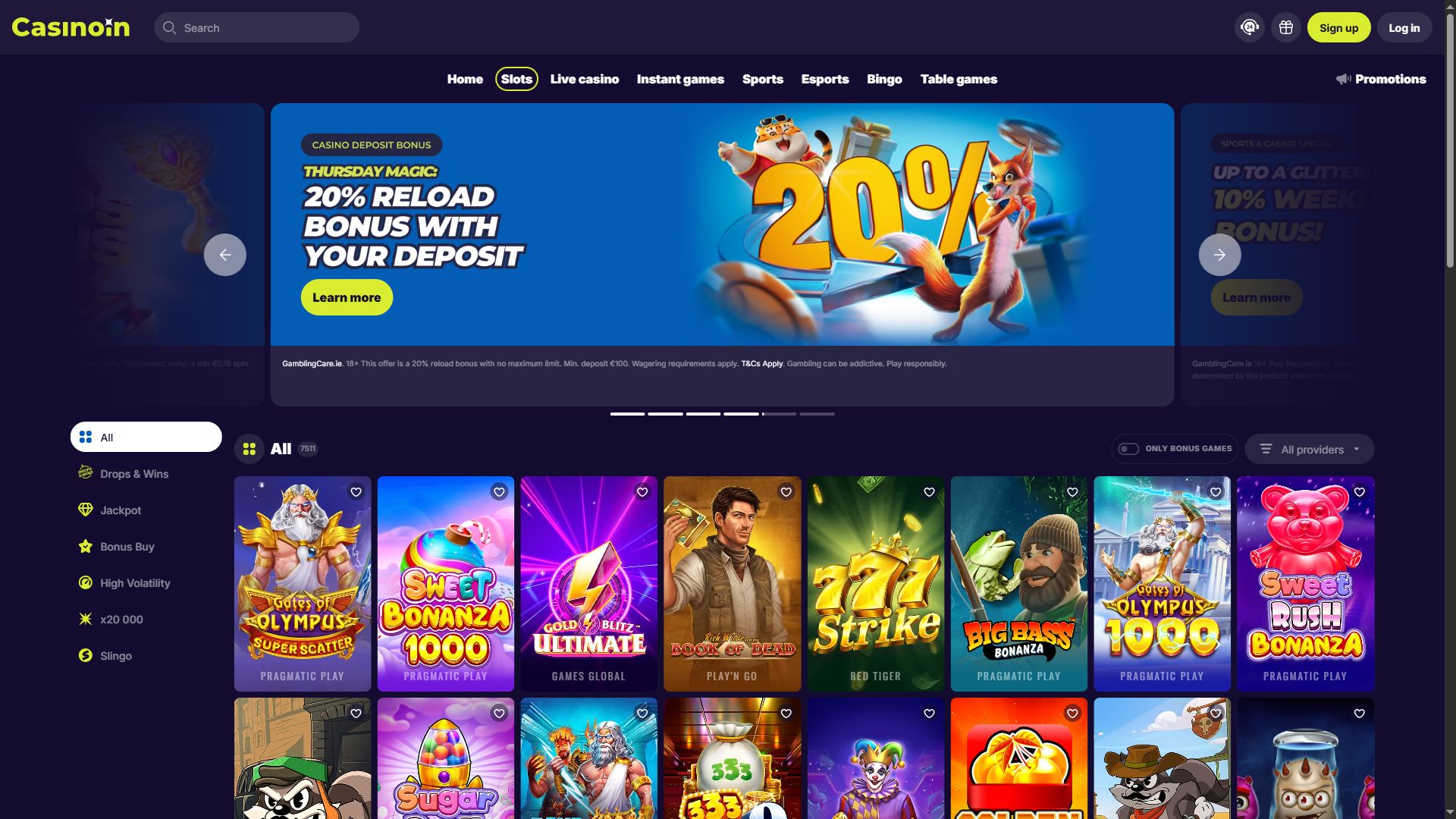 Casinoin — Lobby (Desktop)