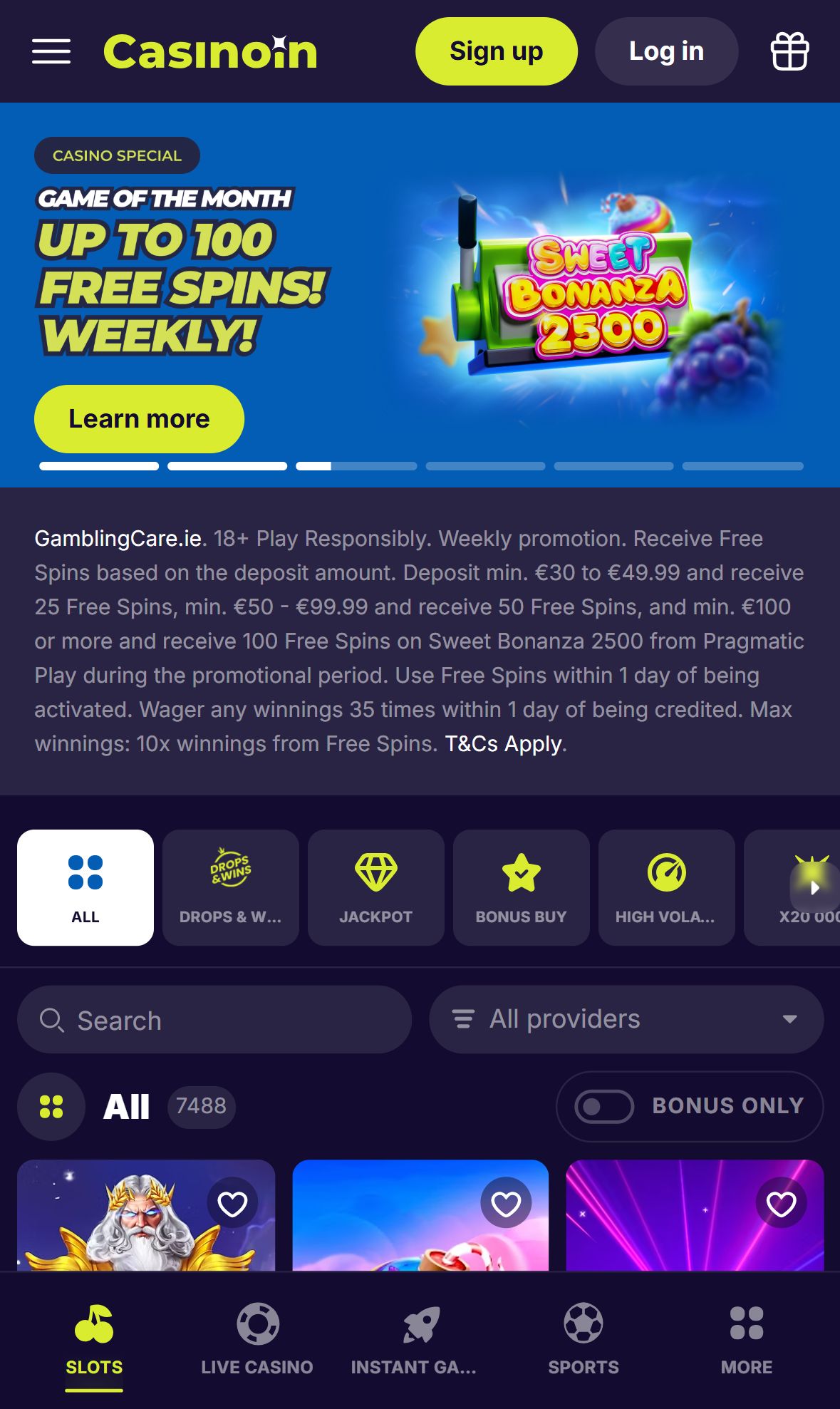 Casinoin — Lobby (Mobile)