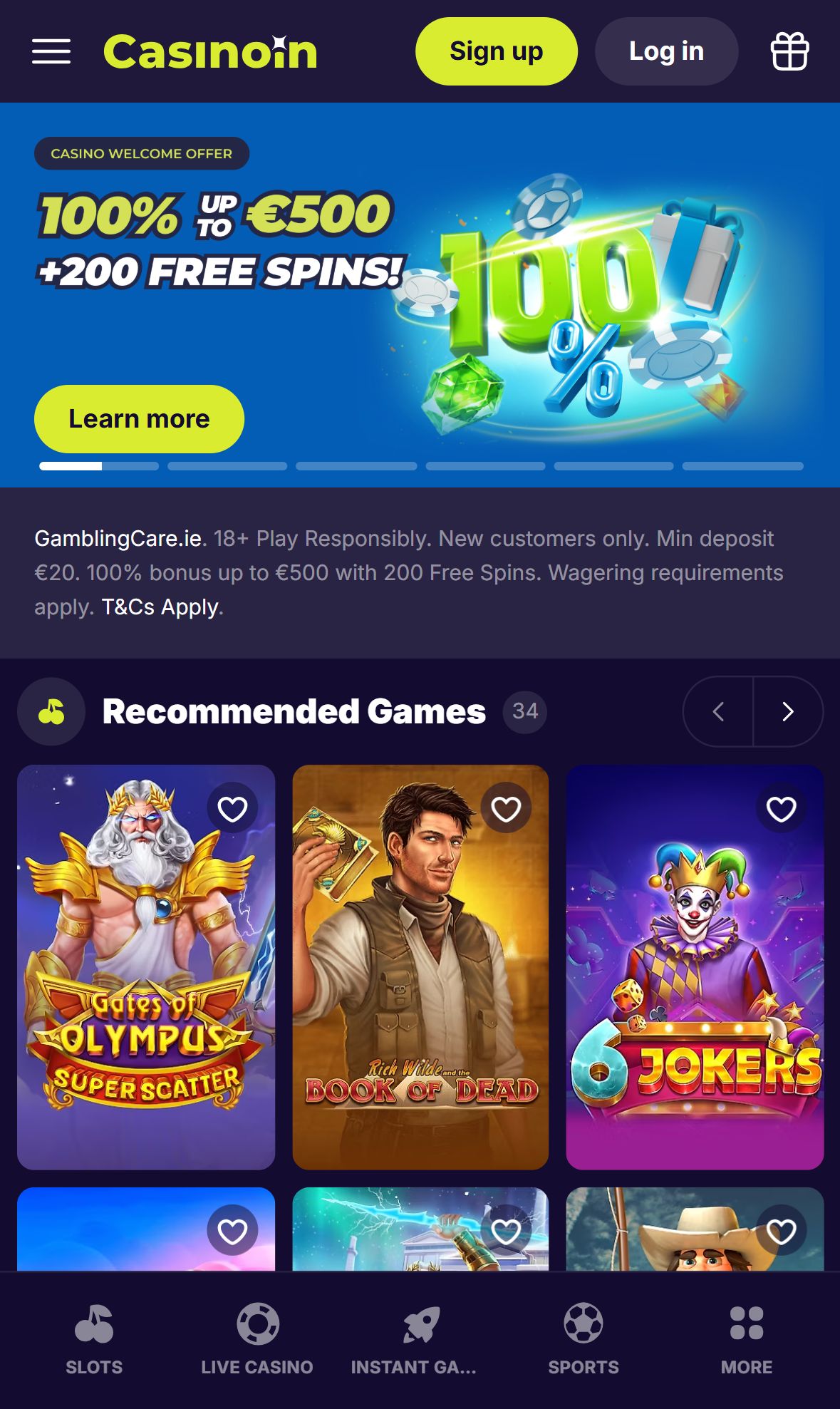 Casinoin — Homepage (Mobile)