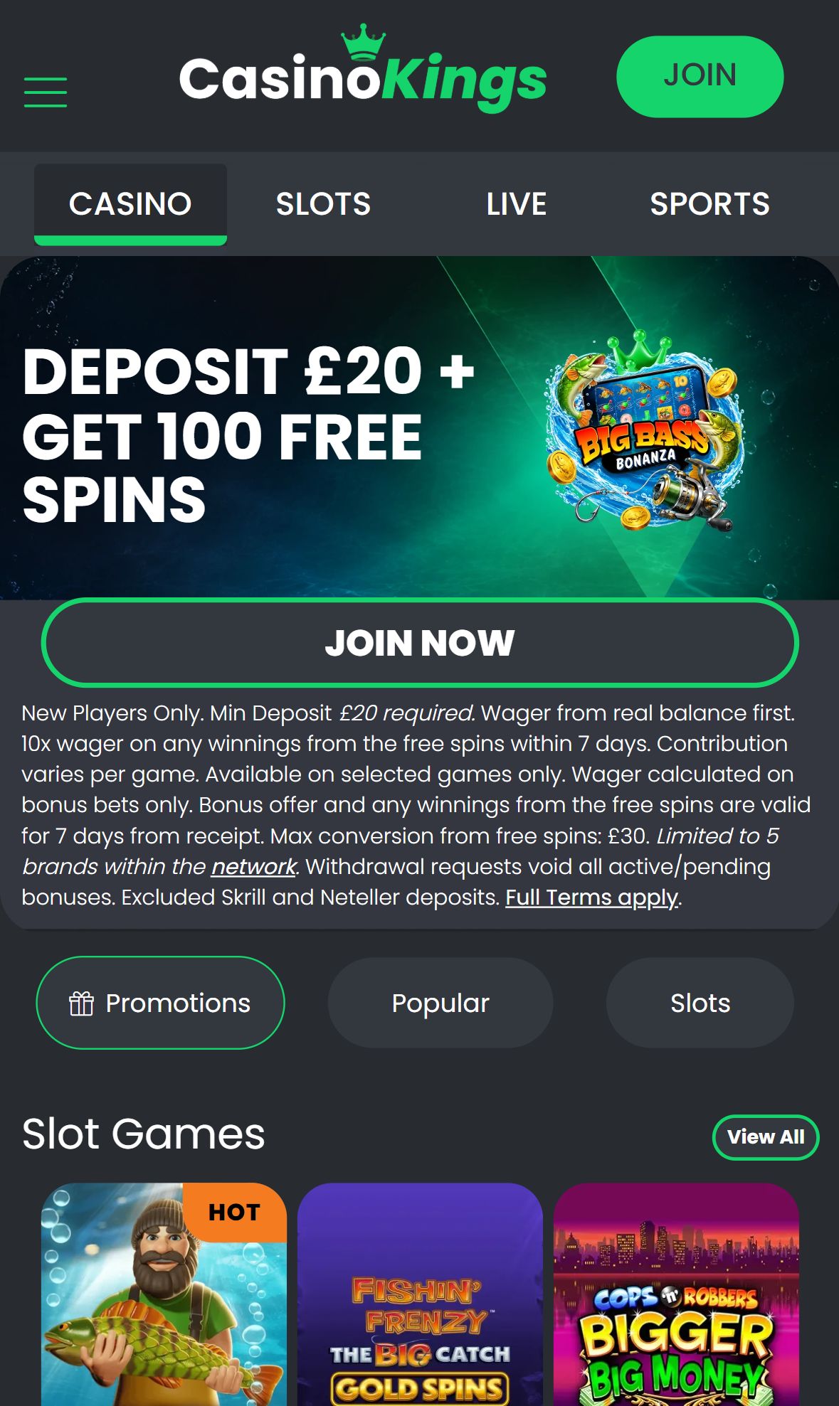Casinokings — Homepage (Mobile)