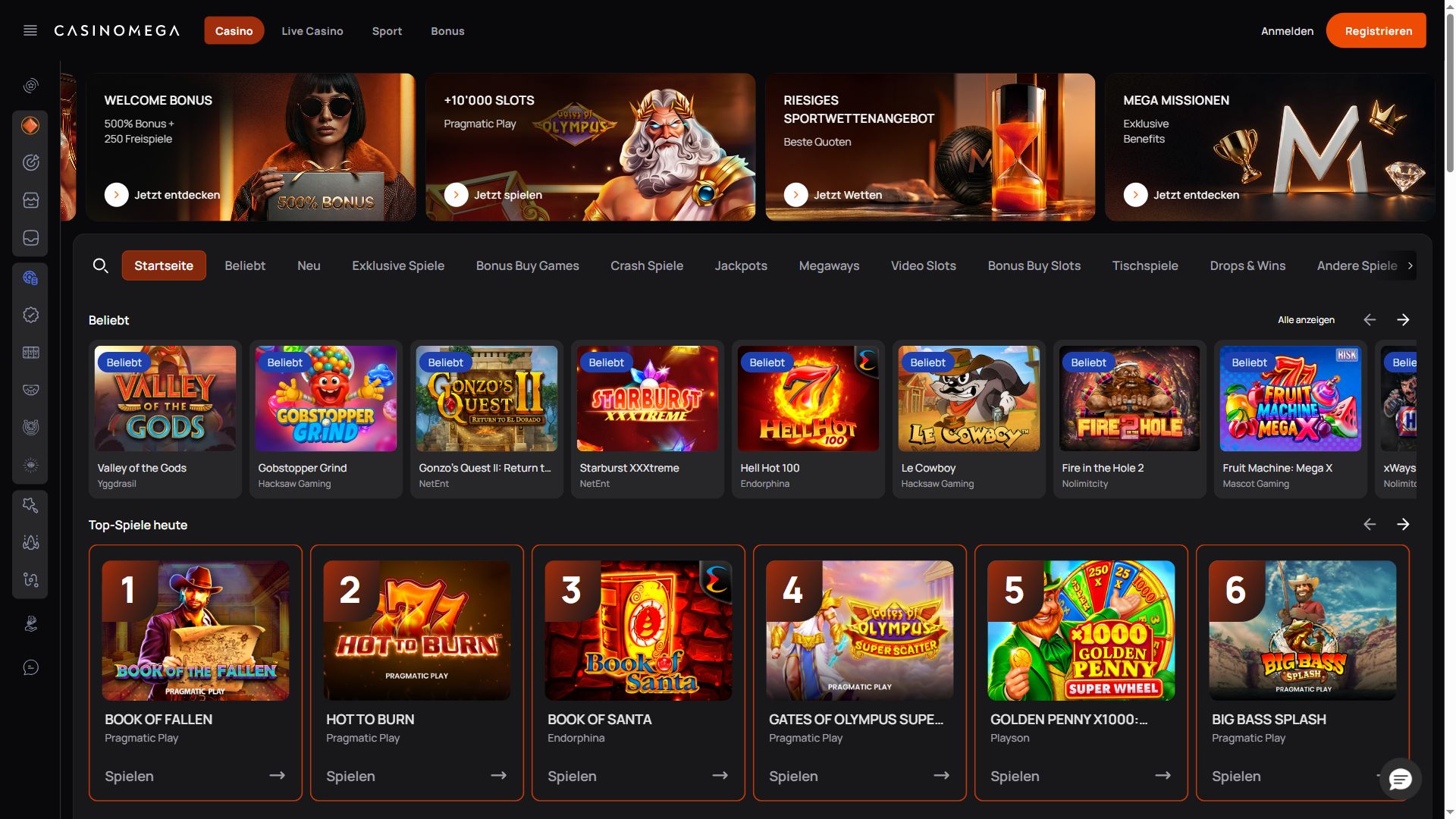 CasinoMega — Lobby (Desktop)
