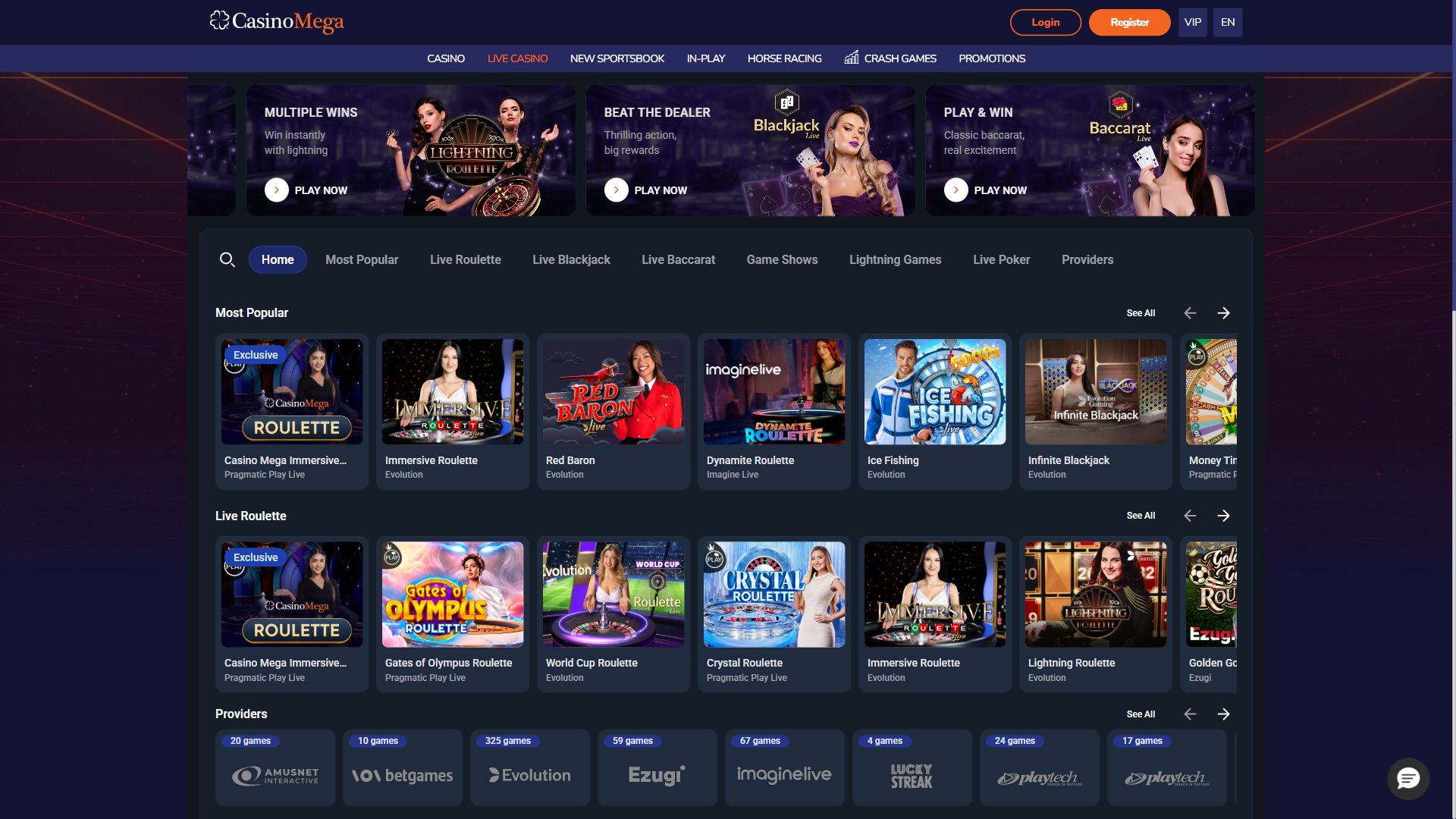 CasinoMega — Lobby (Desktop)