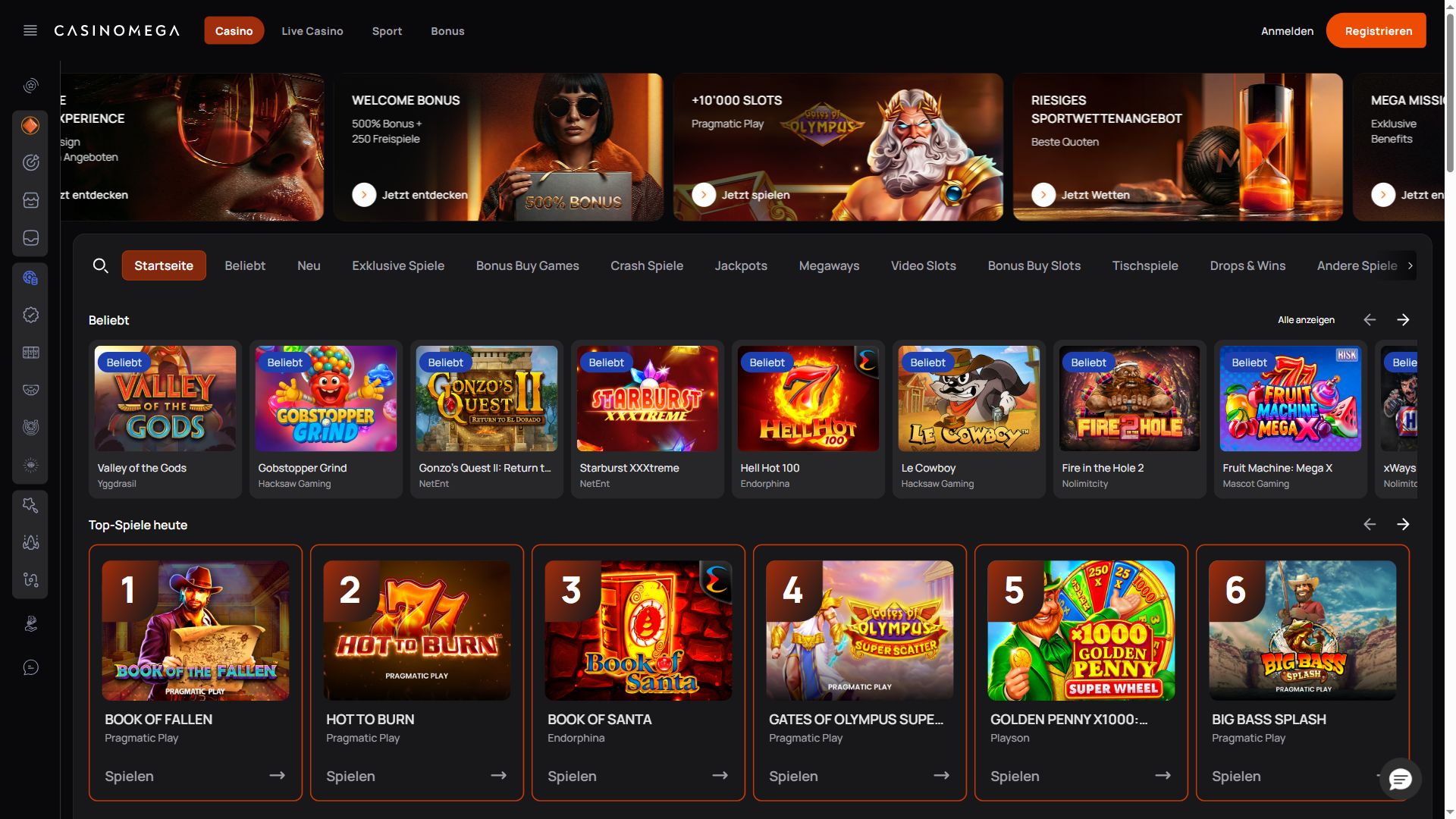 CasinoMega — Startseite (Desktop)