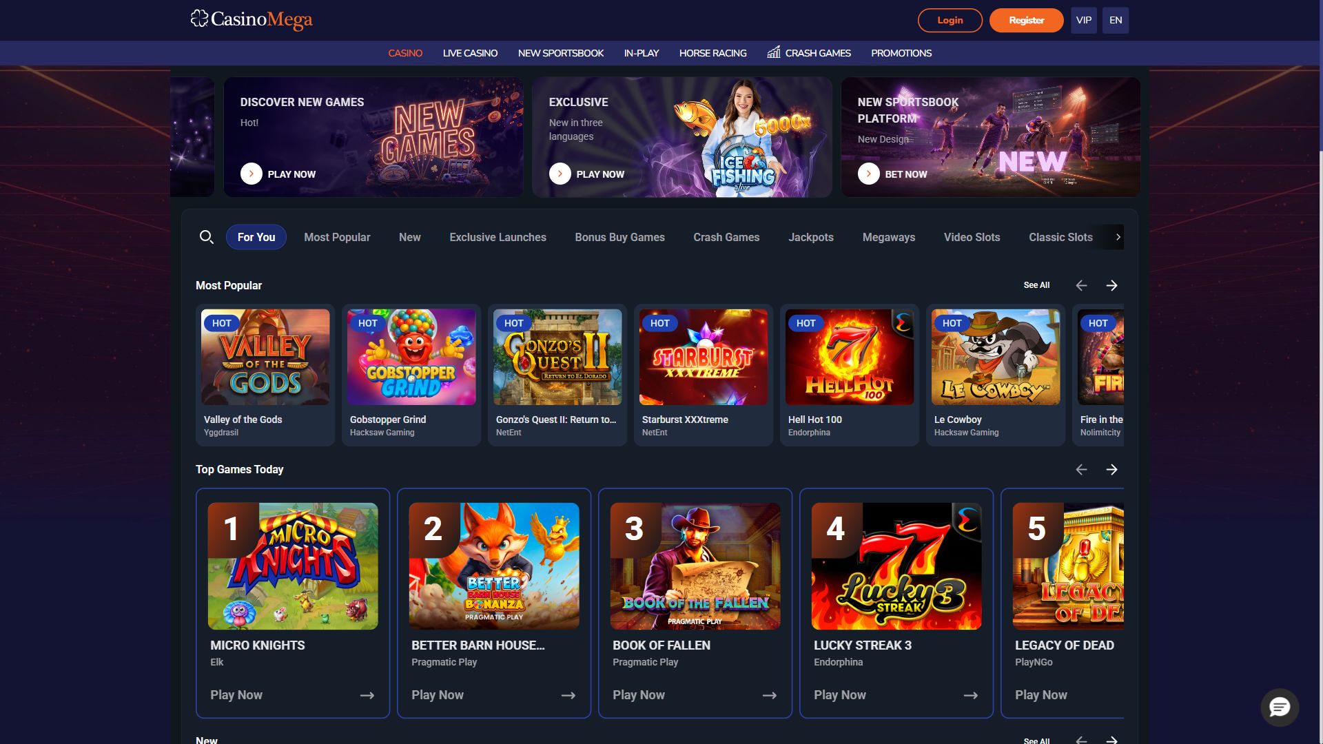 CasinoMega — Homepage (Desktop)