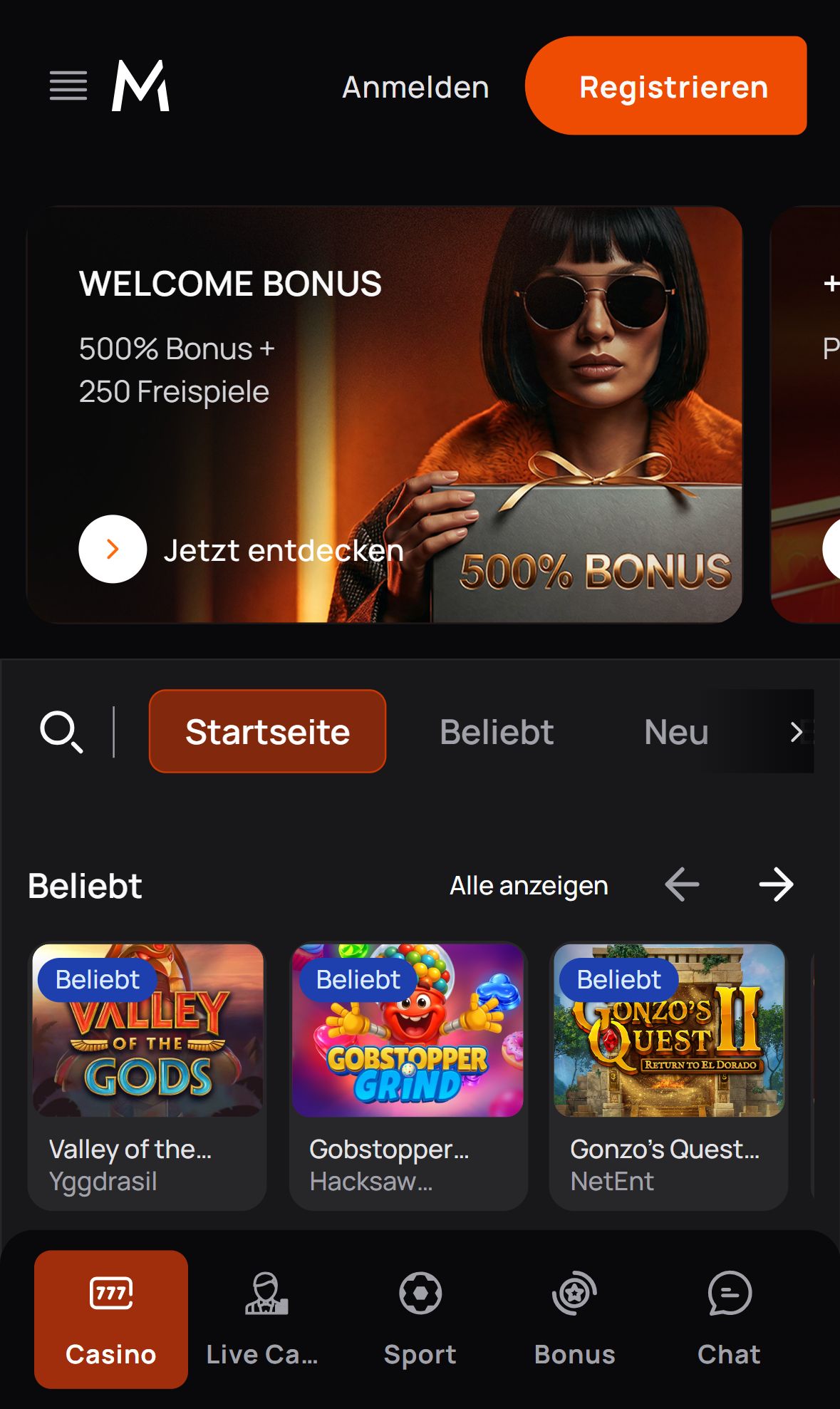 CasinoMega — Startseite (Mobil)