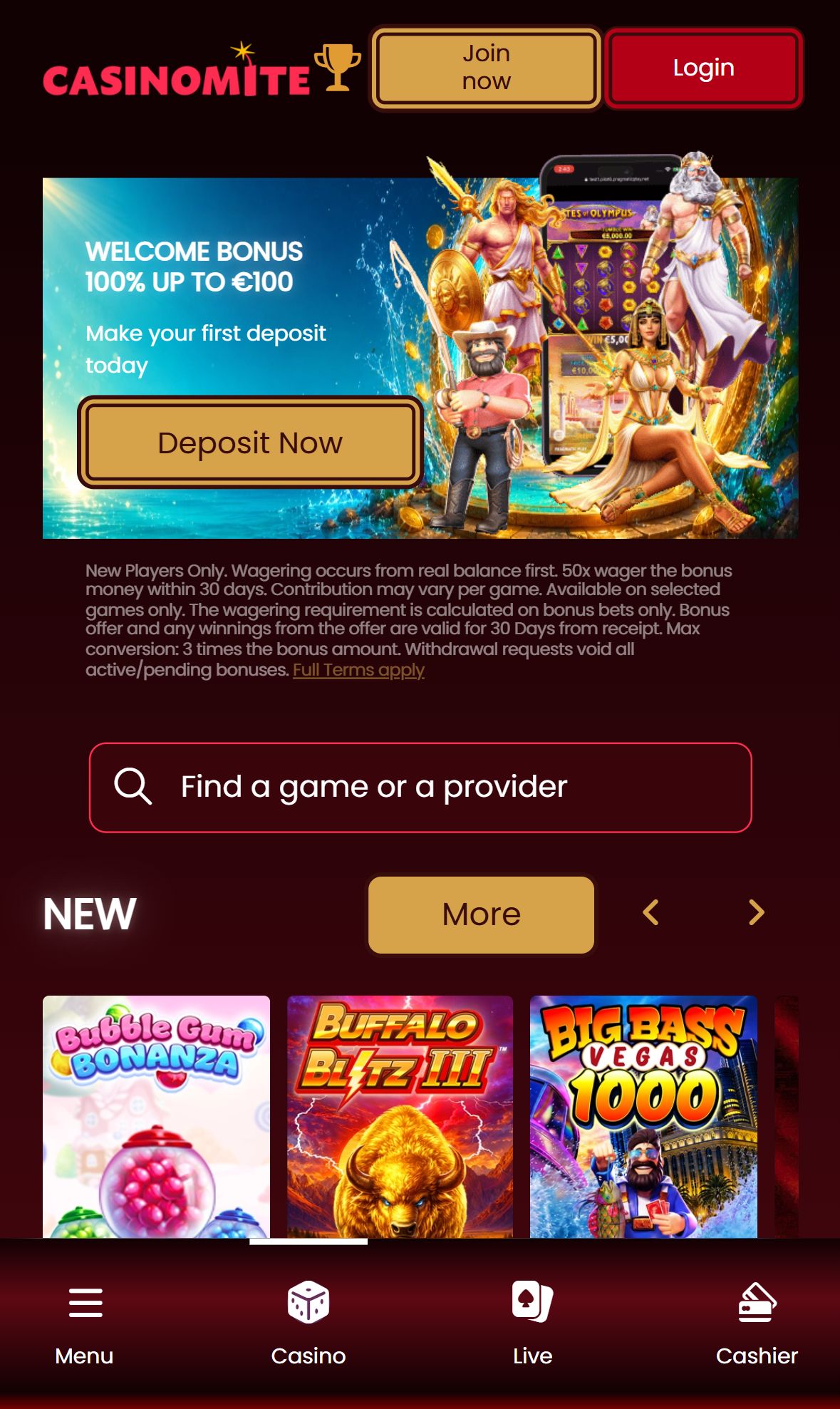 Casinomite — Homepage (Mobile)